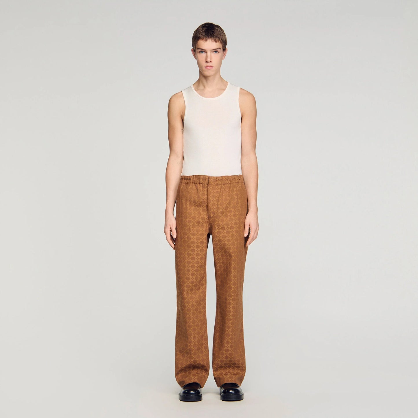 Large Cross Jean Wide-Leg Jacquard Squarecross Jeans Camel