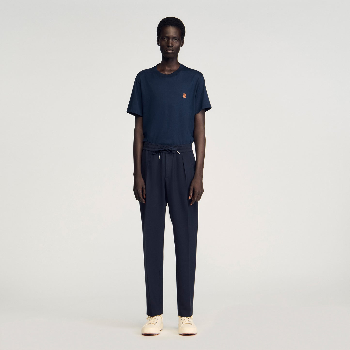 Jersey Pli Elasticated Straight-Leg Trousers Navy Blue