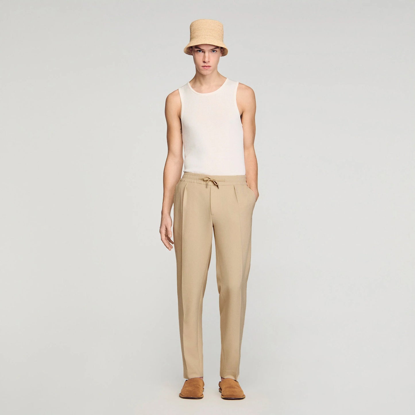 Jersey Pli Elastic waist Trousers Cappucino