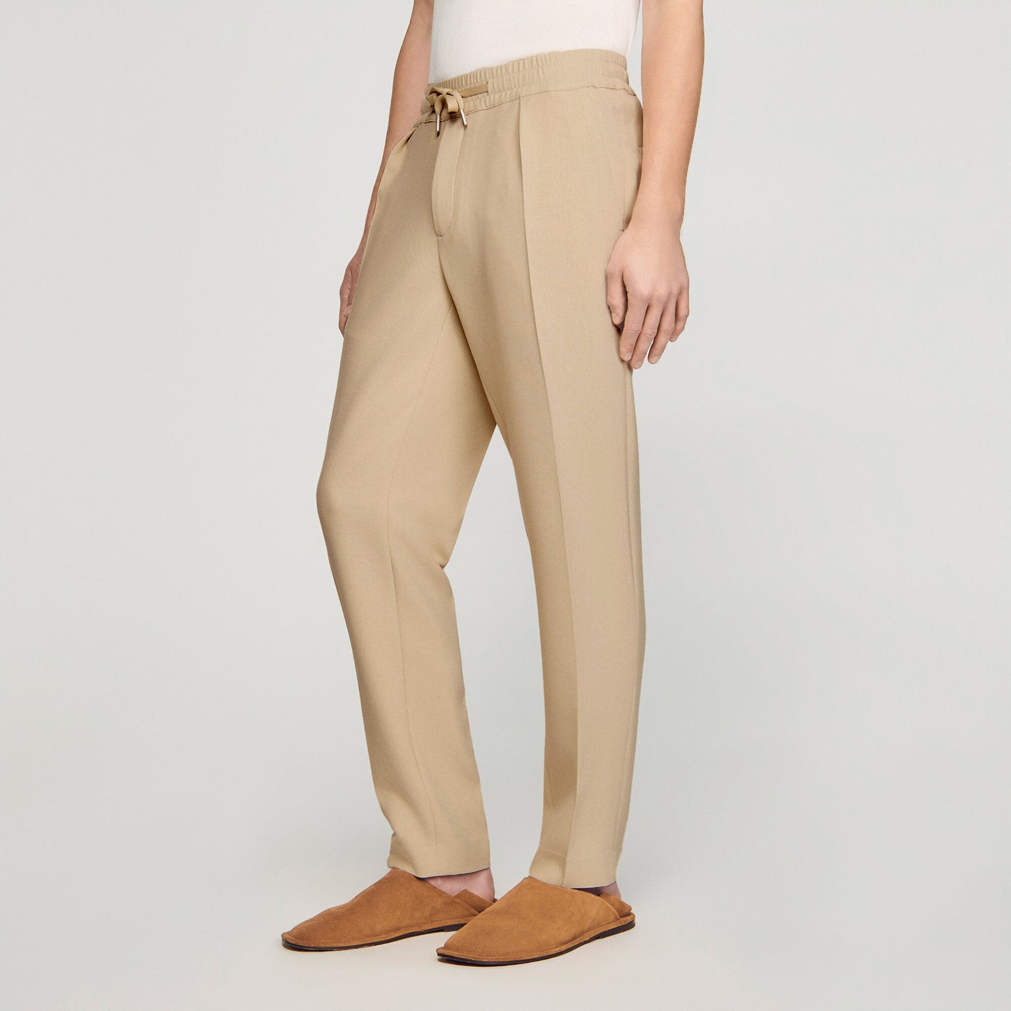 Jersey Pli Elastic waist Trousers Cappucino
