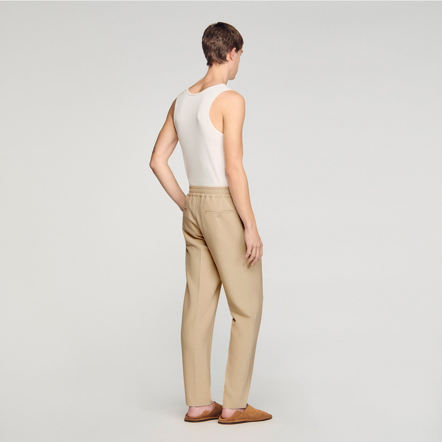 Jersey Pli Elastic waist Trousers Cappucino