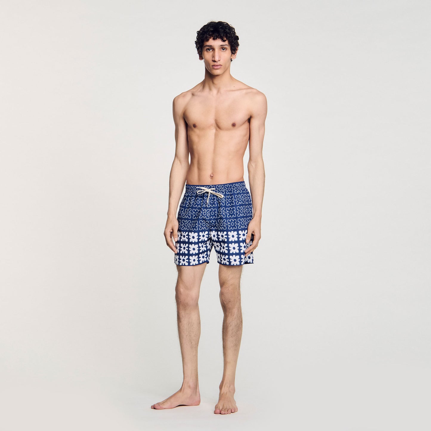 Vintage Flower Swim Floral Print Swim Trunks Midnight Blue
