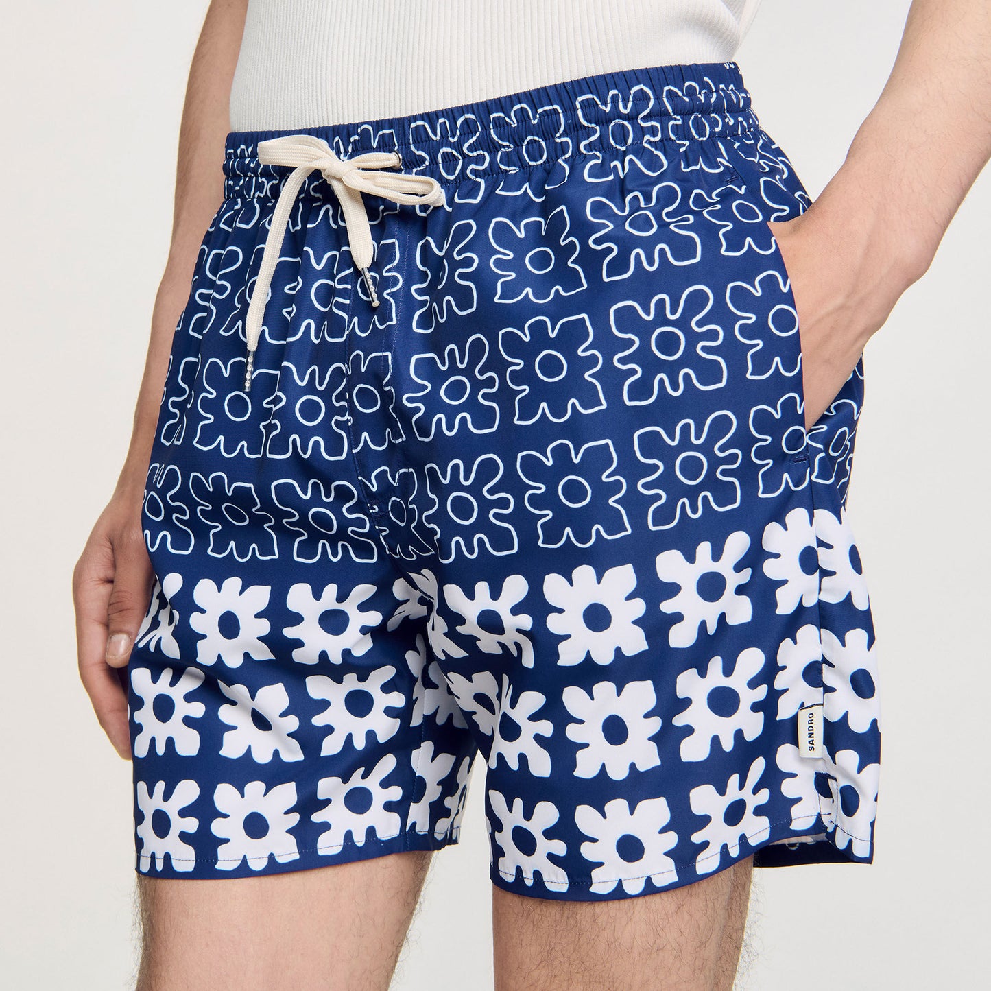 Vintage Flower Swim Floral Print Swim Trunks Midnight Blue