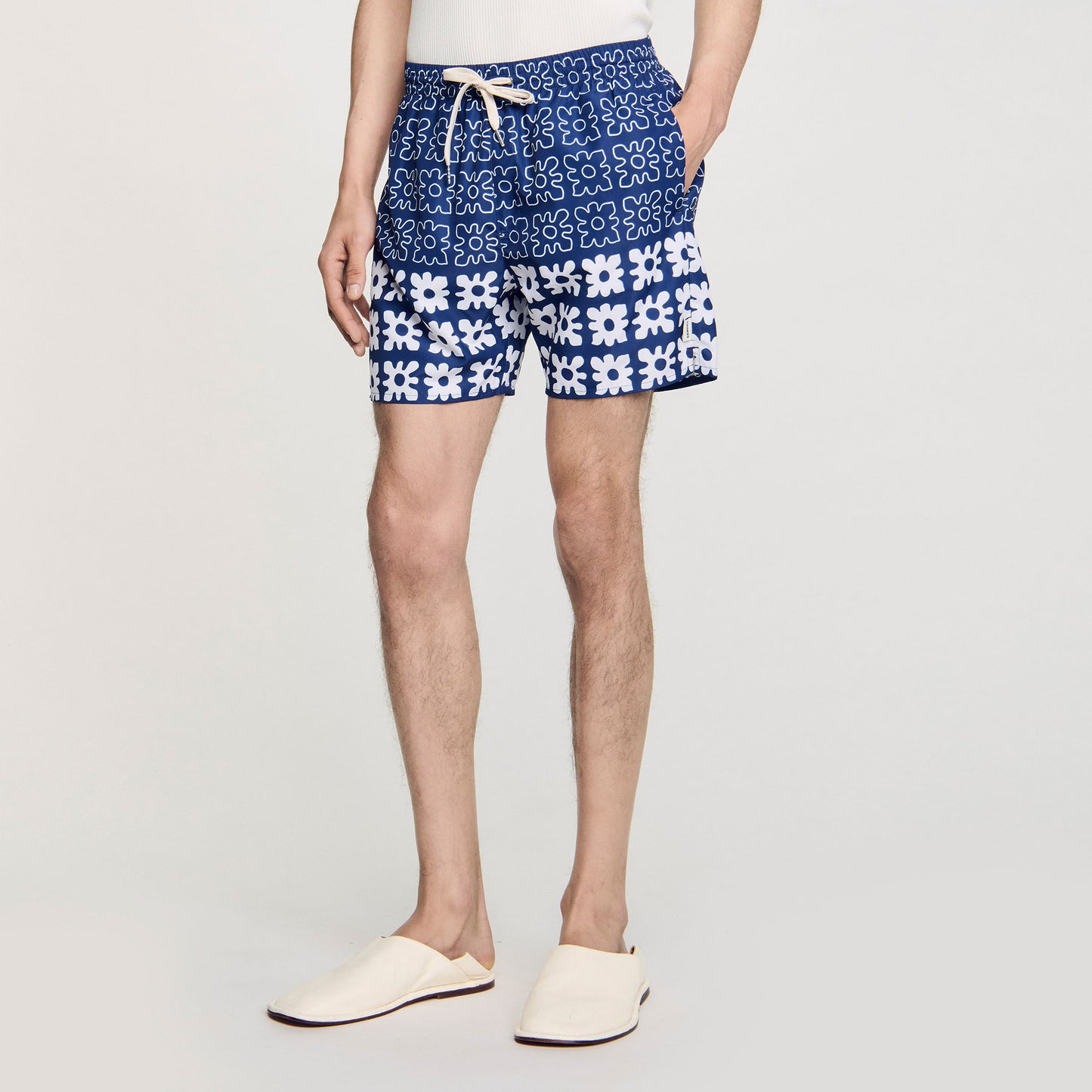 Vintage Flower Swim Floral Print Swim Trunks Midnight Blue