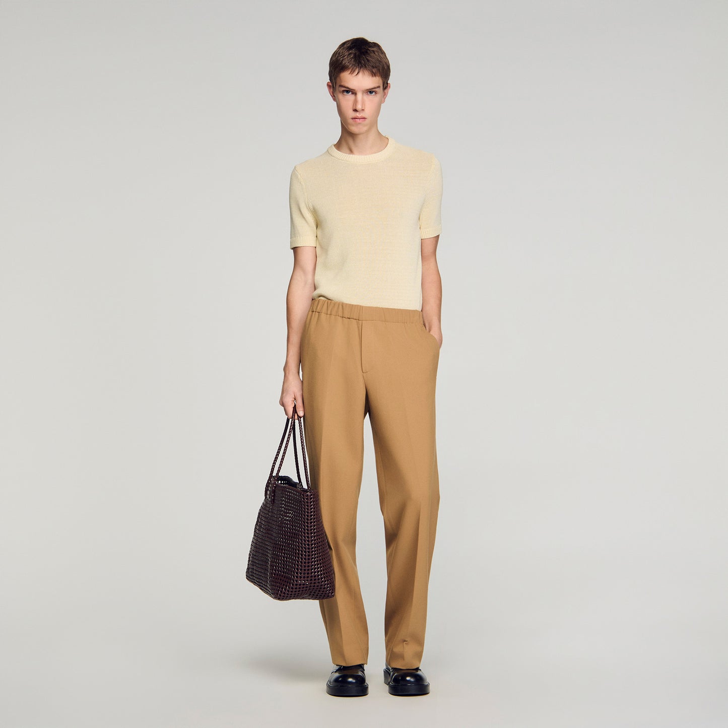 Large Jersey Wide-Leg Trousers Nut