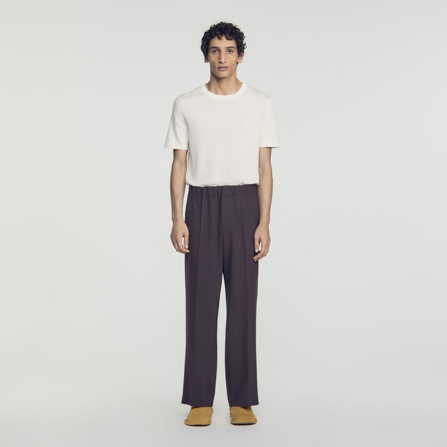 Large Jersey Straight Leg Trousers Dark Chocolate