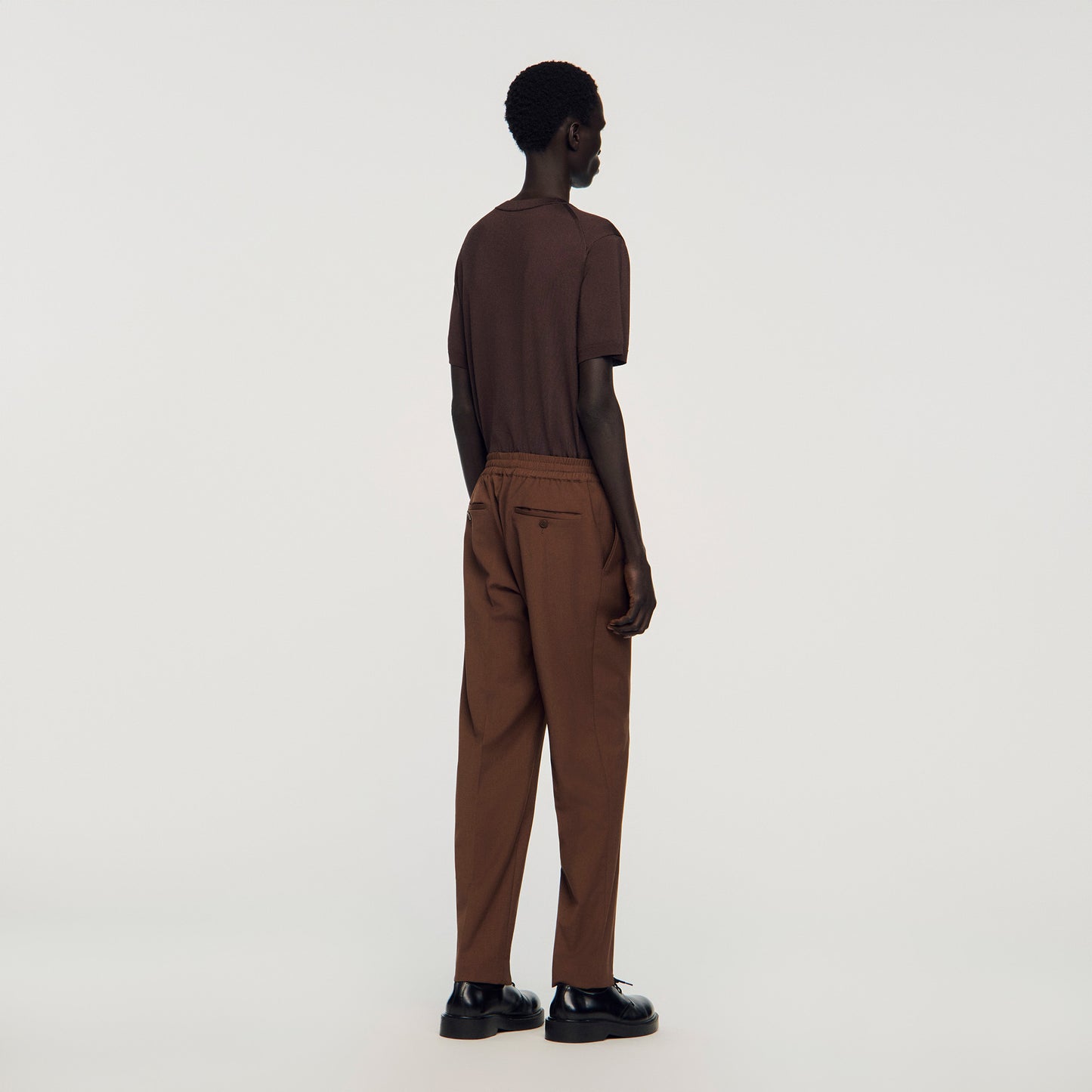 New Alpha Elasticated Straight-Leg Trousers Chocolate