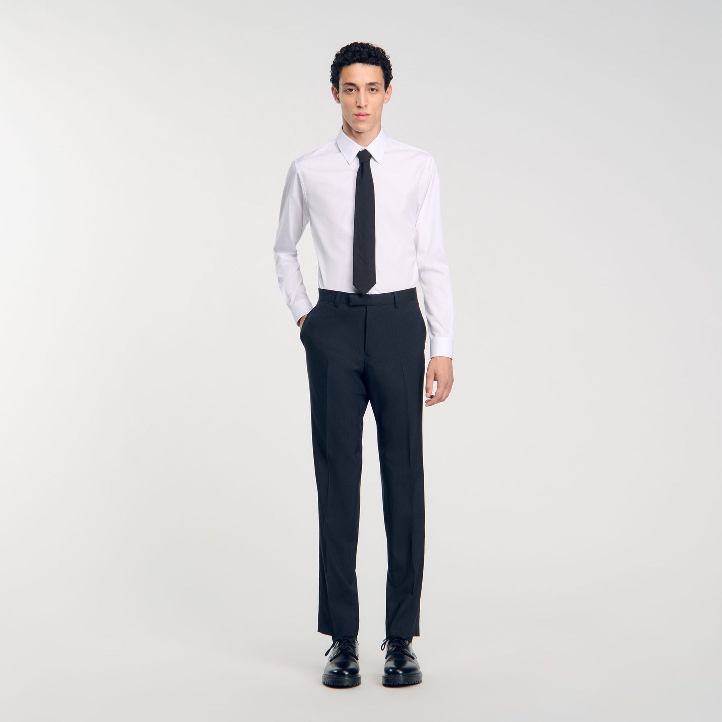 Chalk Striped Suit Trousers Black
