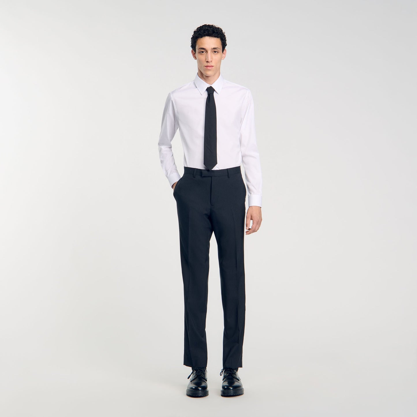 Chalk Striped Suit Trousers Black