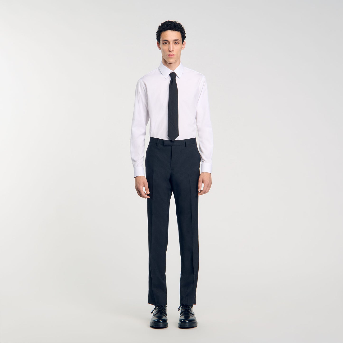 Chalk Striped Suit Trousers Black