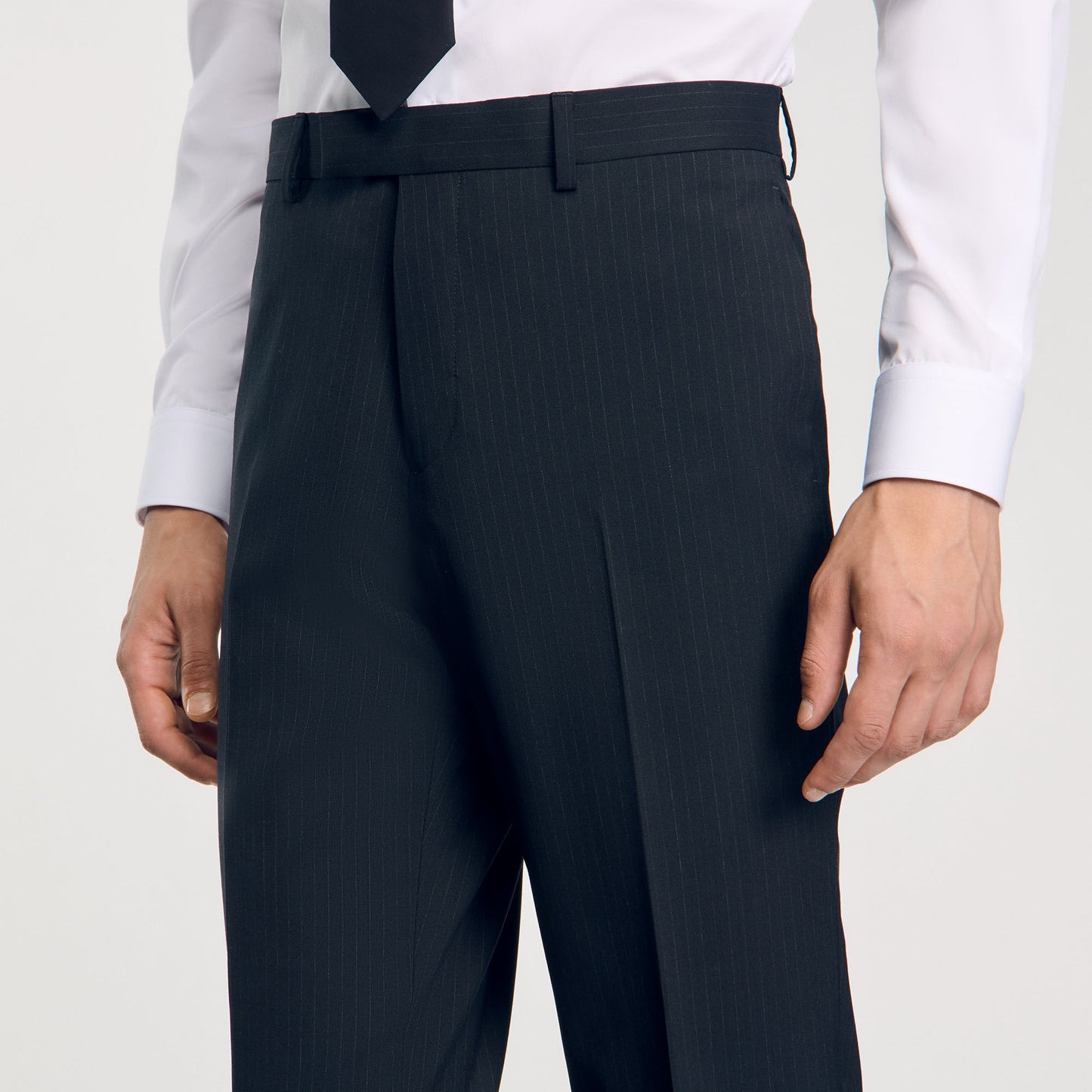 Chalk Striped Suit Trousers Black