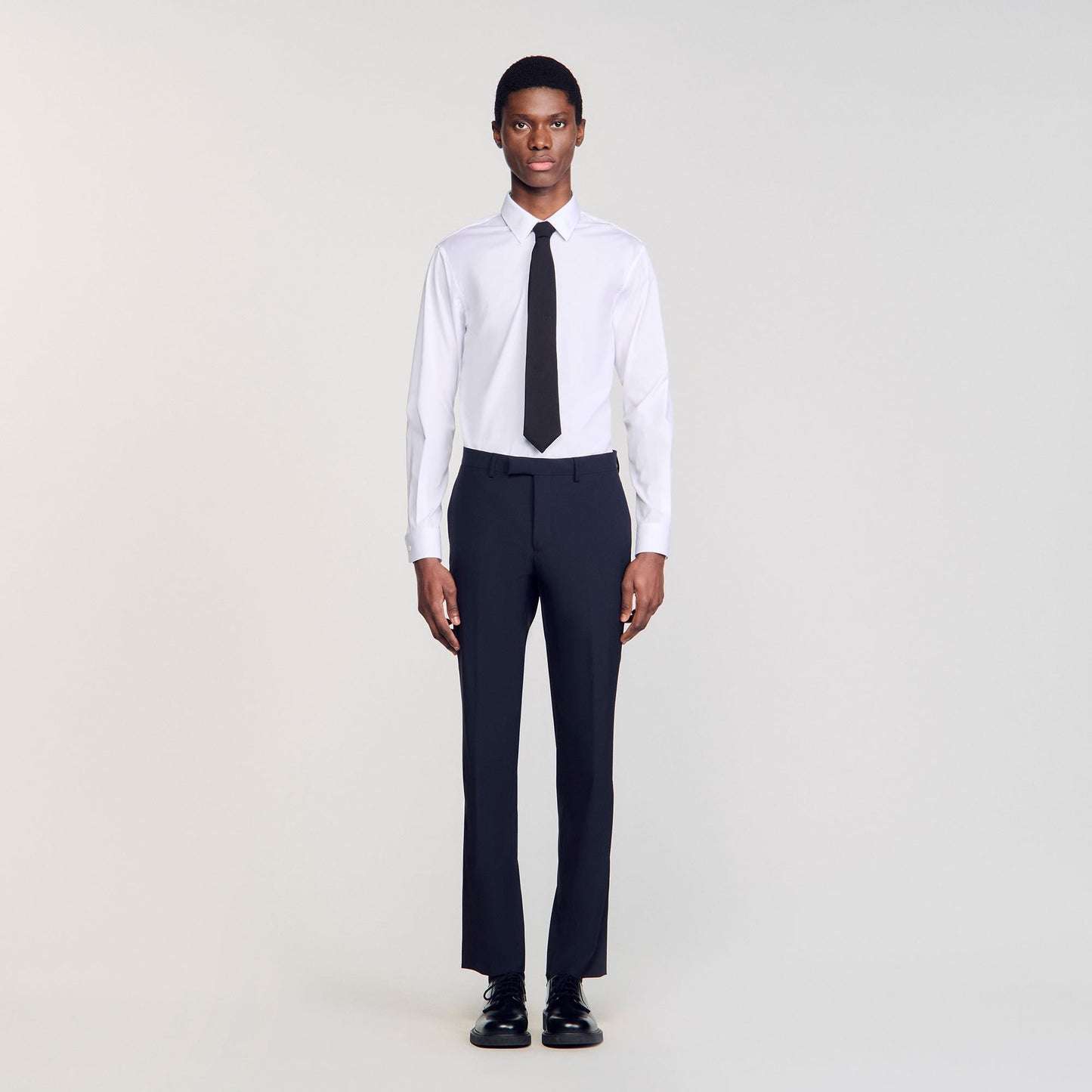 Formal Destructure Wool Stretch Wool Suit Trousers Navy Blue