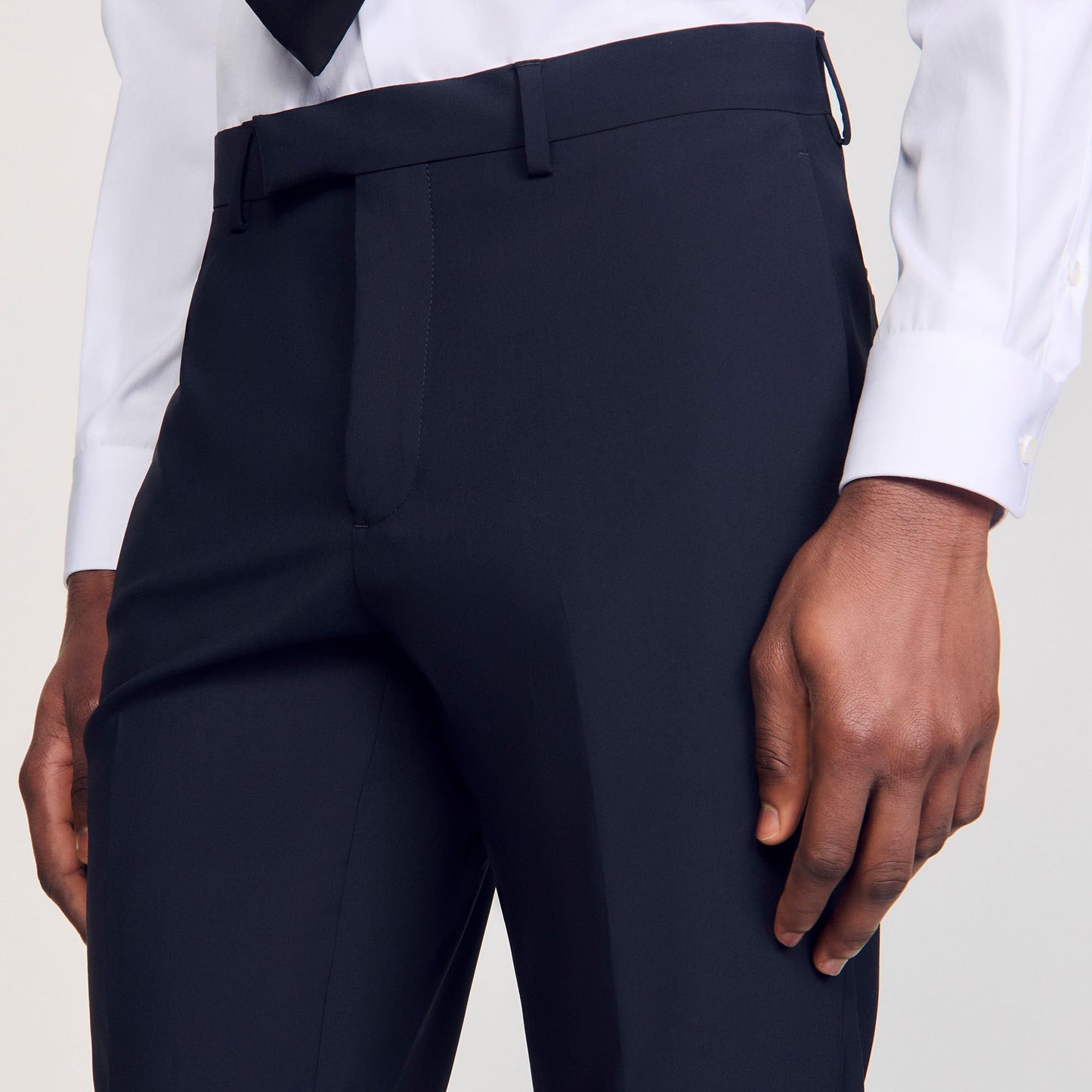 Formal Destructure Wool Stretch Wool Suit Trousers Navy Blue