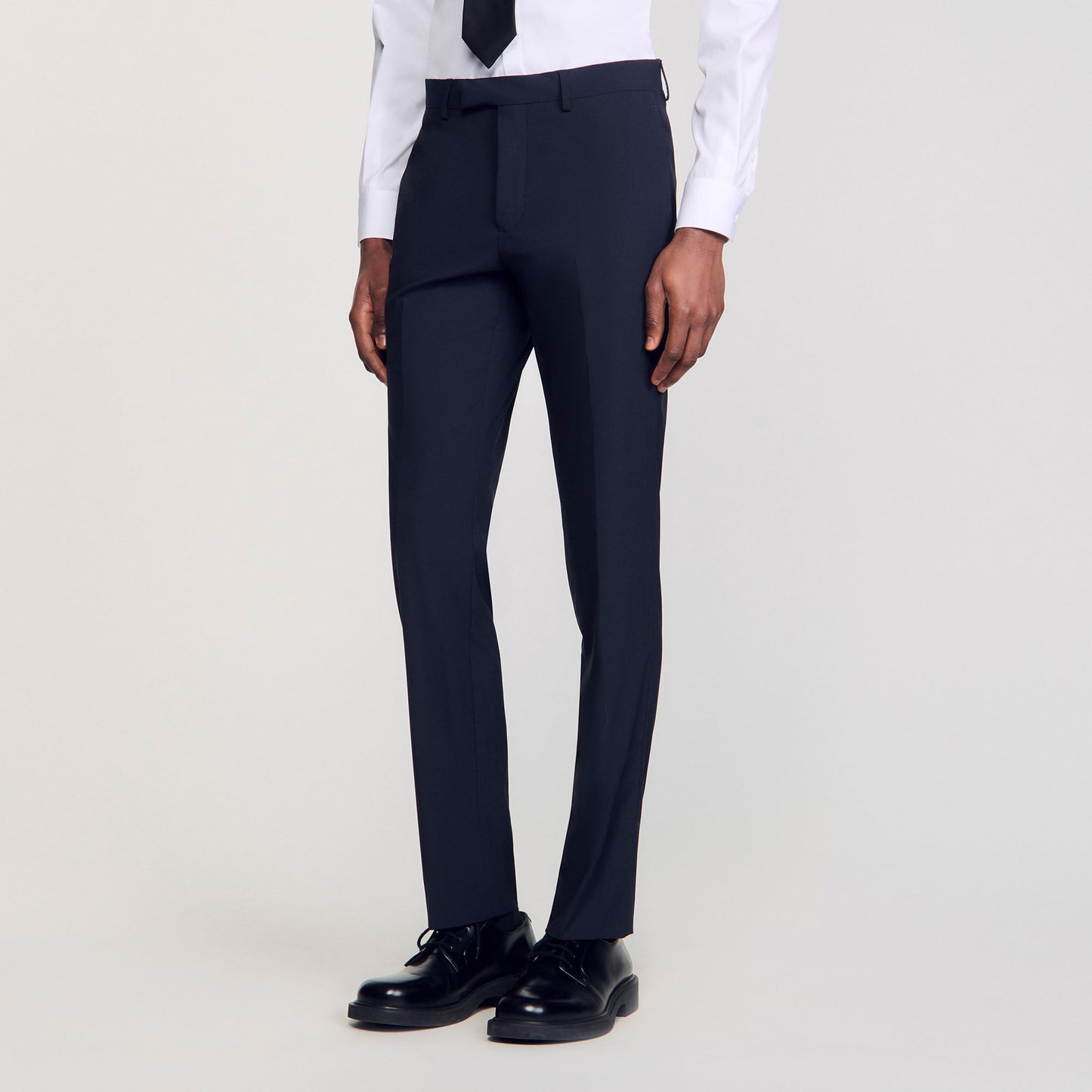 Formal Destructure Wool Stretch Wool Suit Trousers Navy Blue