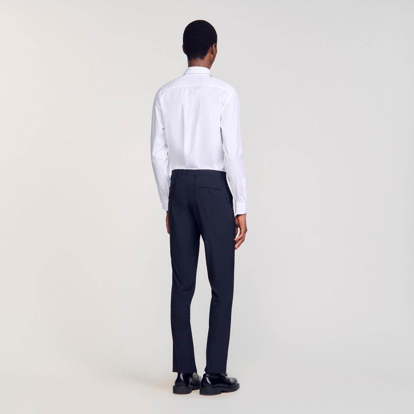 Formal Destructure Wool Stretch Wool Suit Trousers Navy Blue
