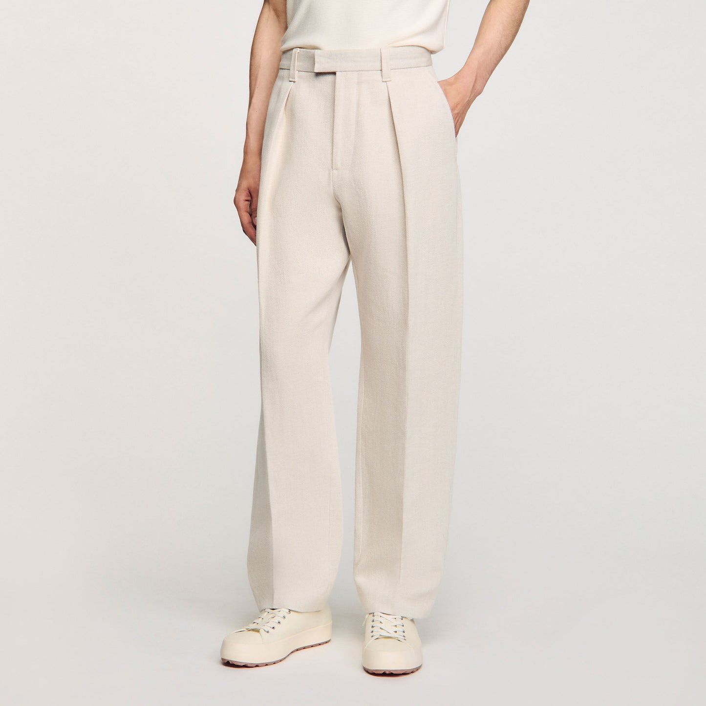 Gerard Pant Linen Wide-Leg Trousers With Creases Oats