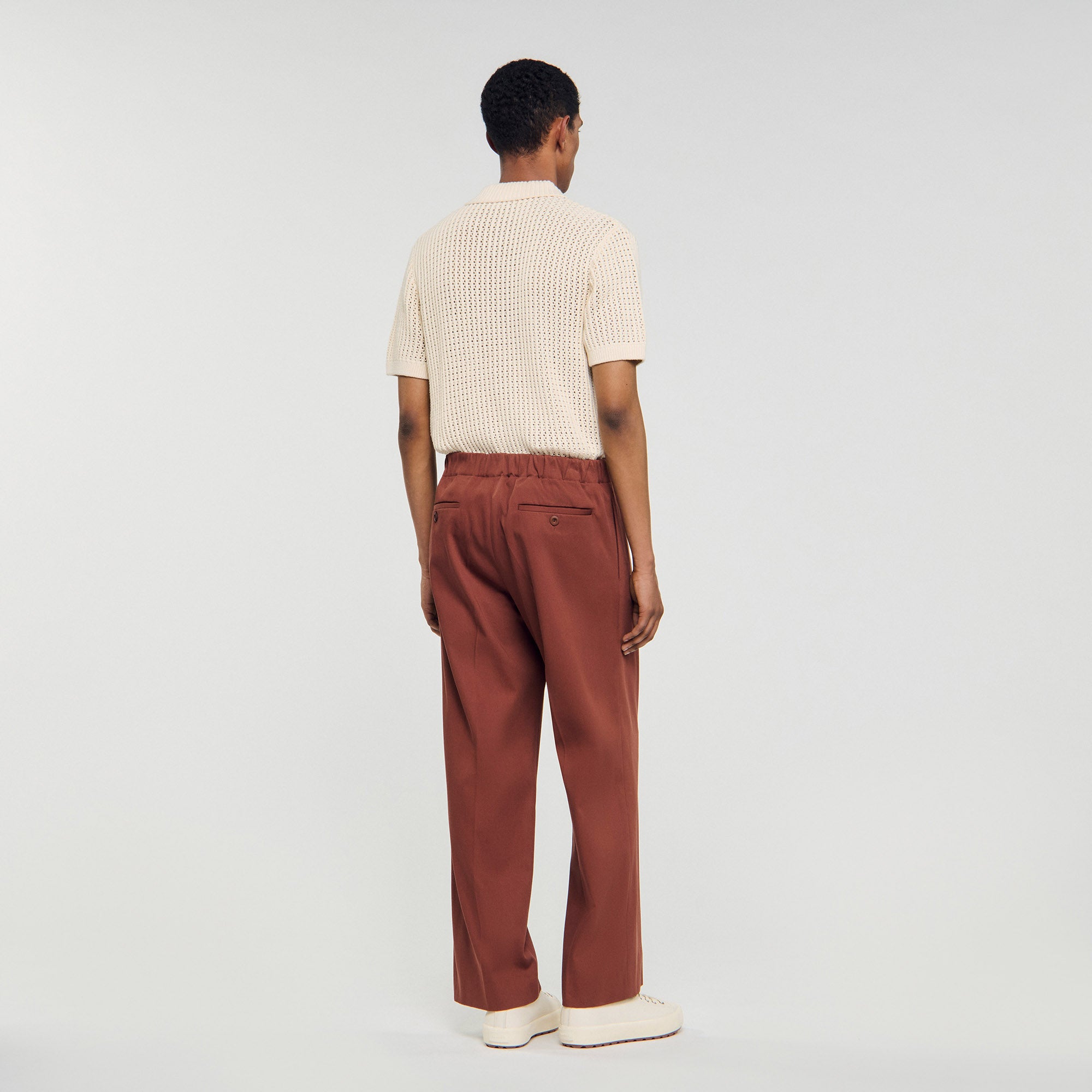 Alpha Cotton Large Elasticated Wide-Leg Cotton Trousers Terra