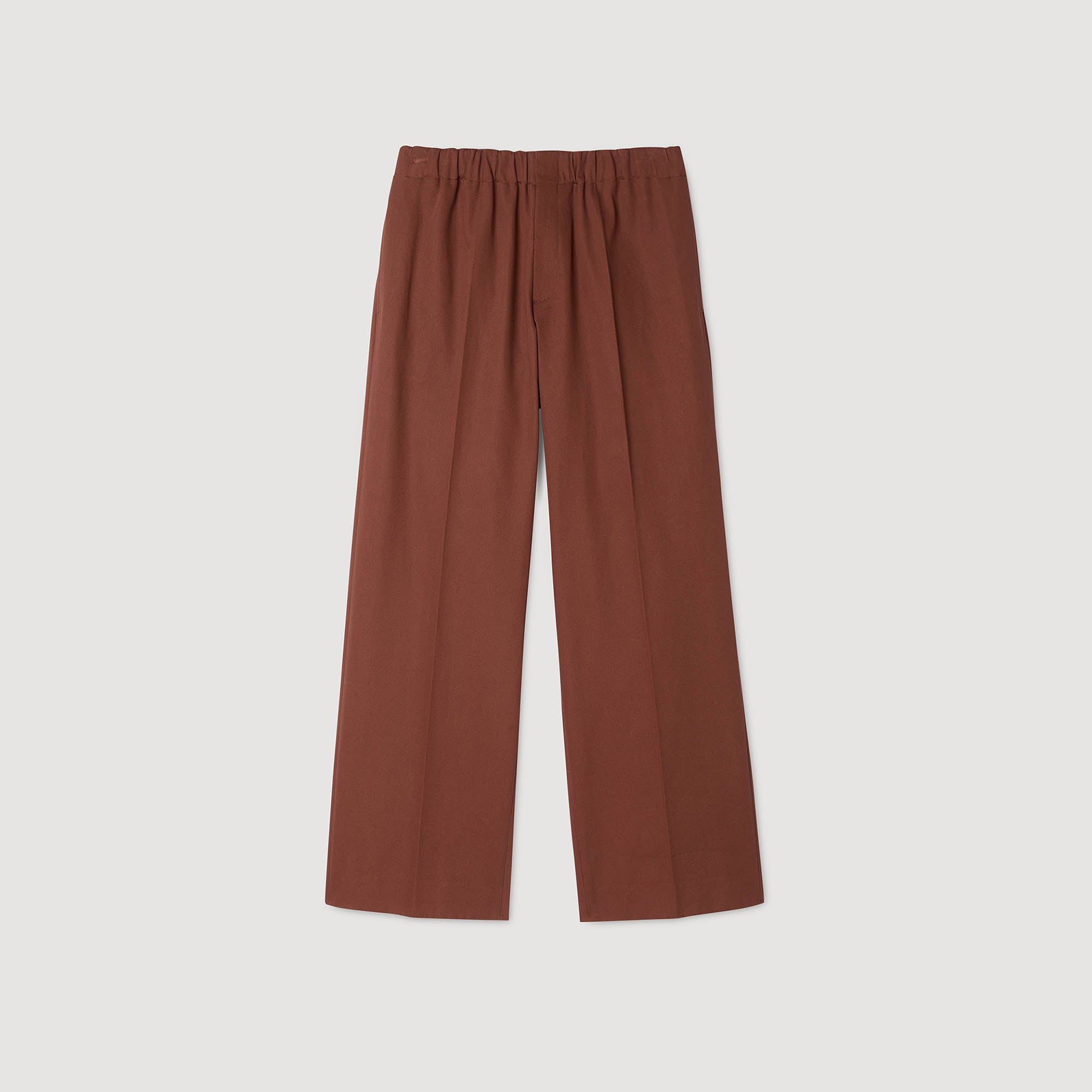 Alpha Cotton Large Elasticated Wide-Leg Cotton Trousers Terra