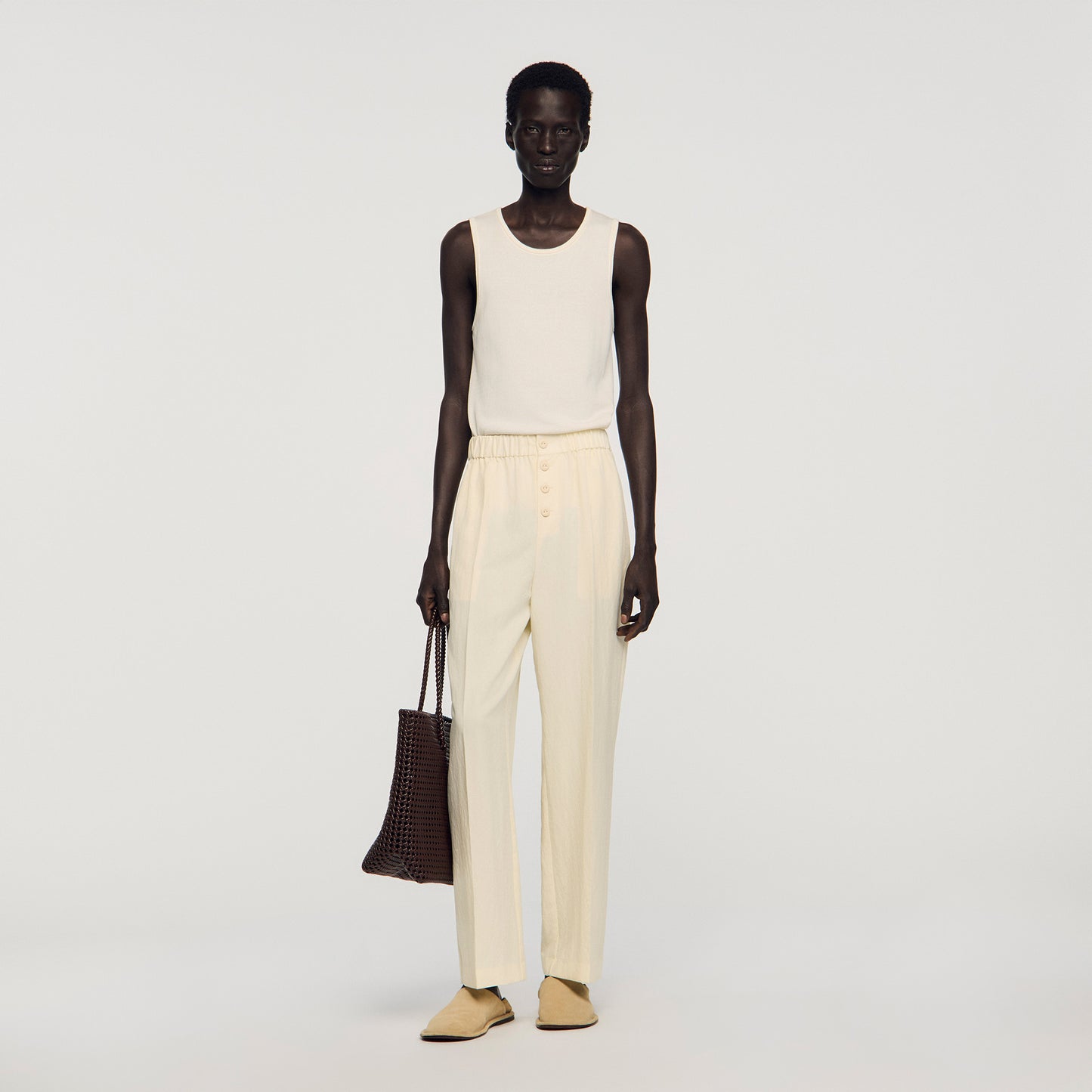 Pyjama Buttons Pant Flowing Elasticated Trousers Butter Cream