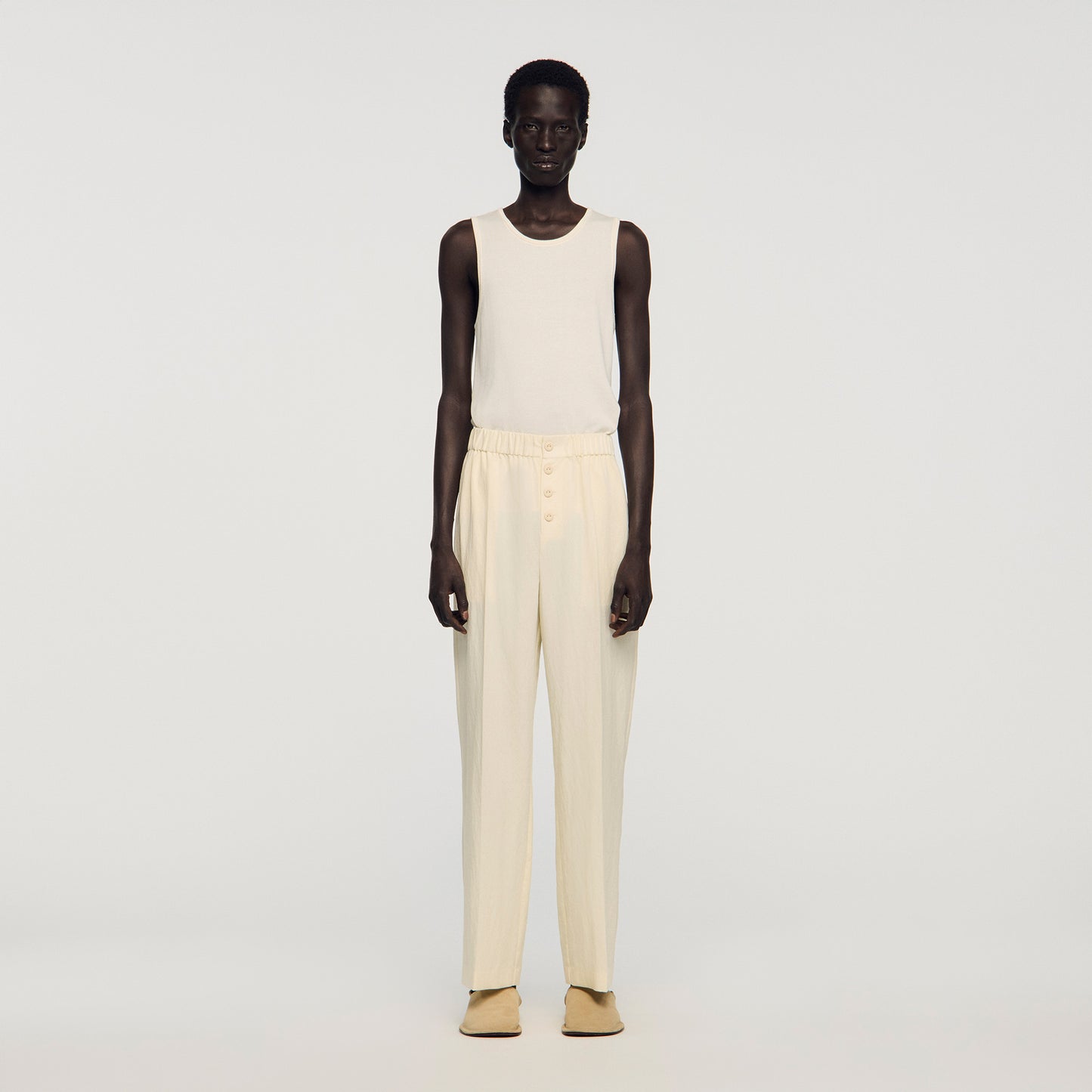 Pyjama Buttons Pant Flowing Elasticated Trousers Butter Cream