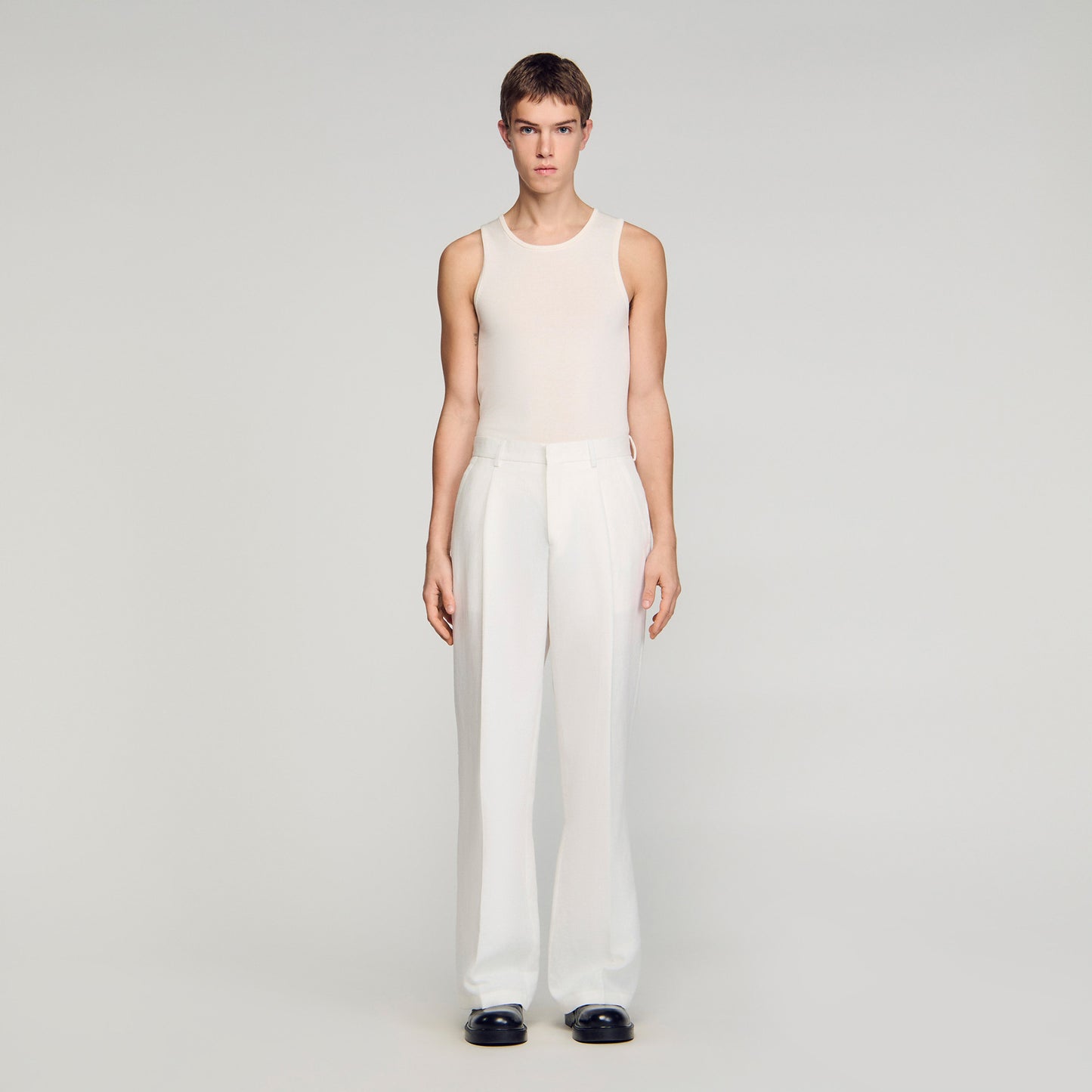 Croise Mode Lin Linen Suit Trousers WHITE