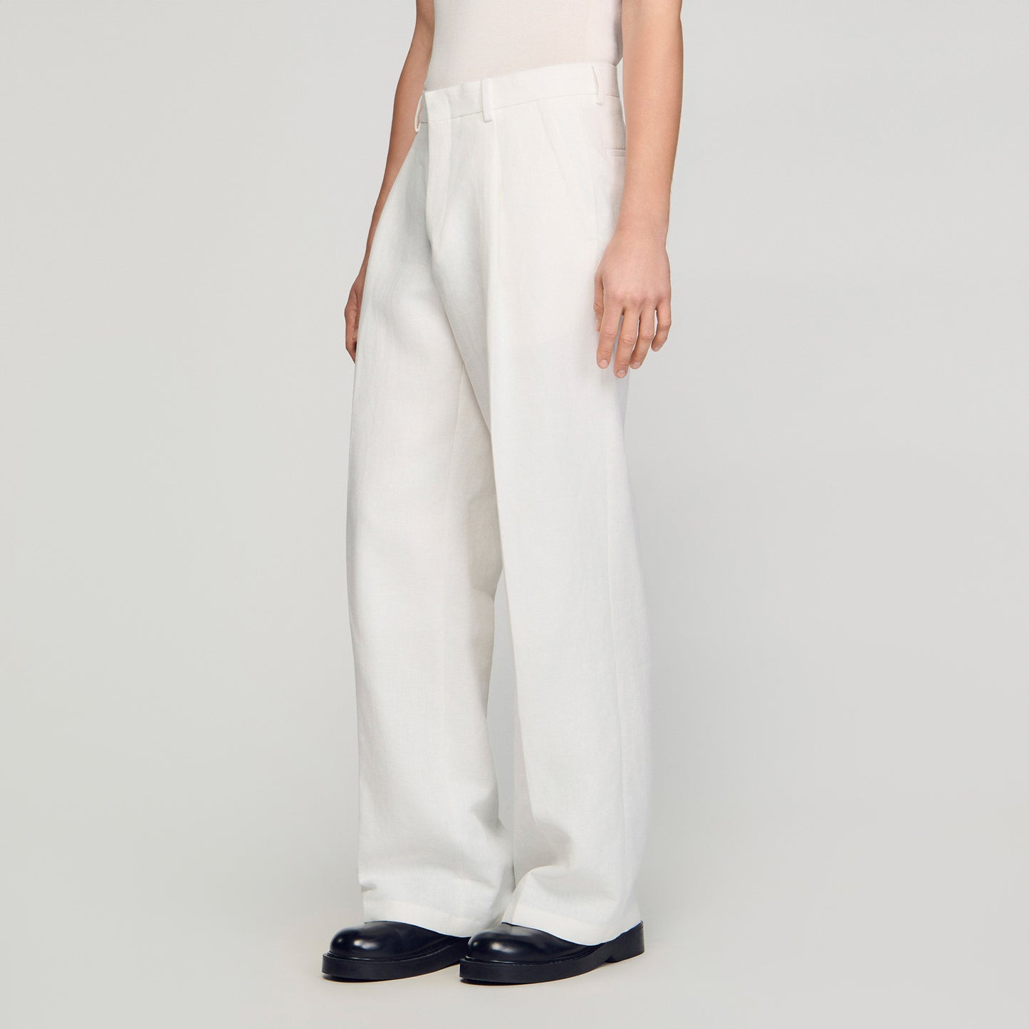 Croise Mode Lin Linen Suit Trousers WHITE