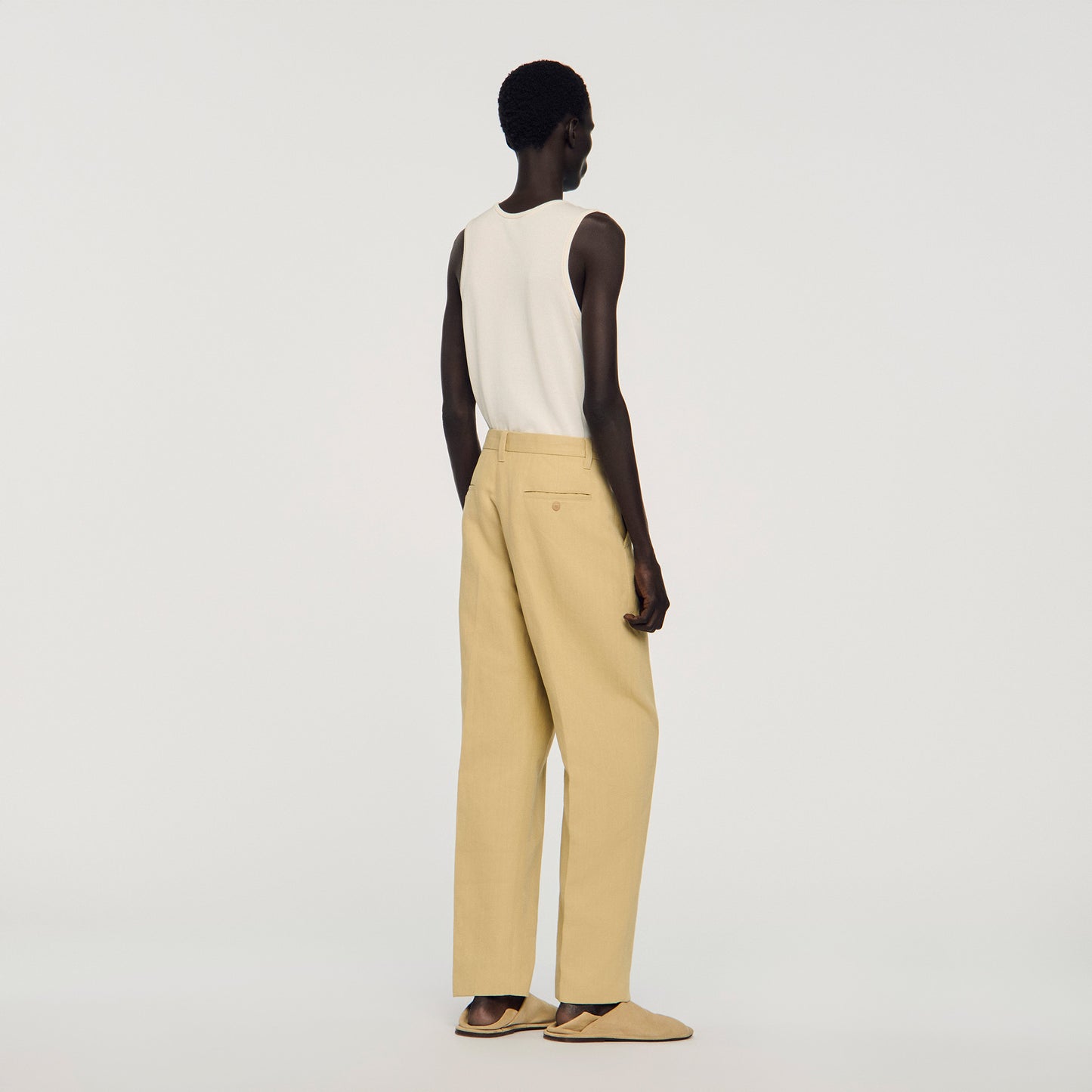 Gerard Pant Wide Pleated Cotton-Linen Trousers Beige