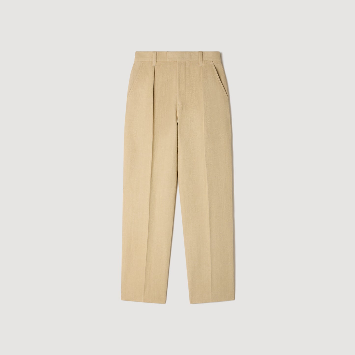 Gerard Pant Wide Pleated Cotton-Linen Trousers Beige