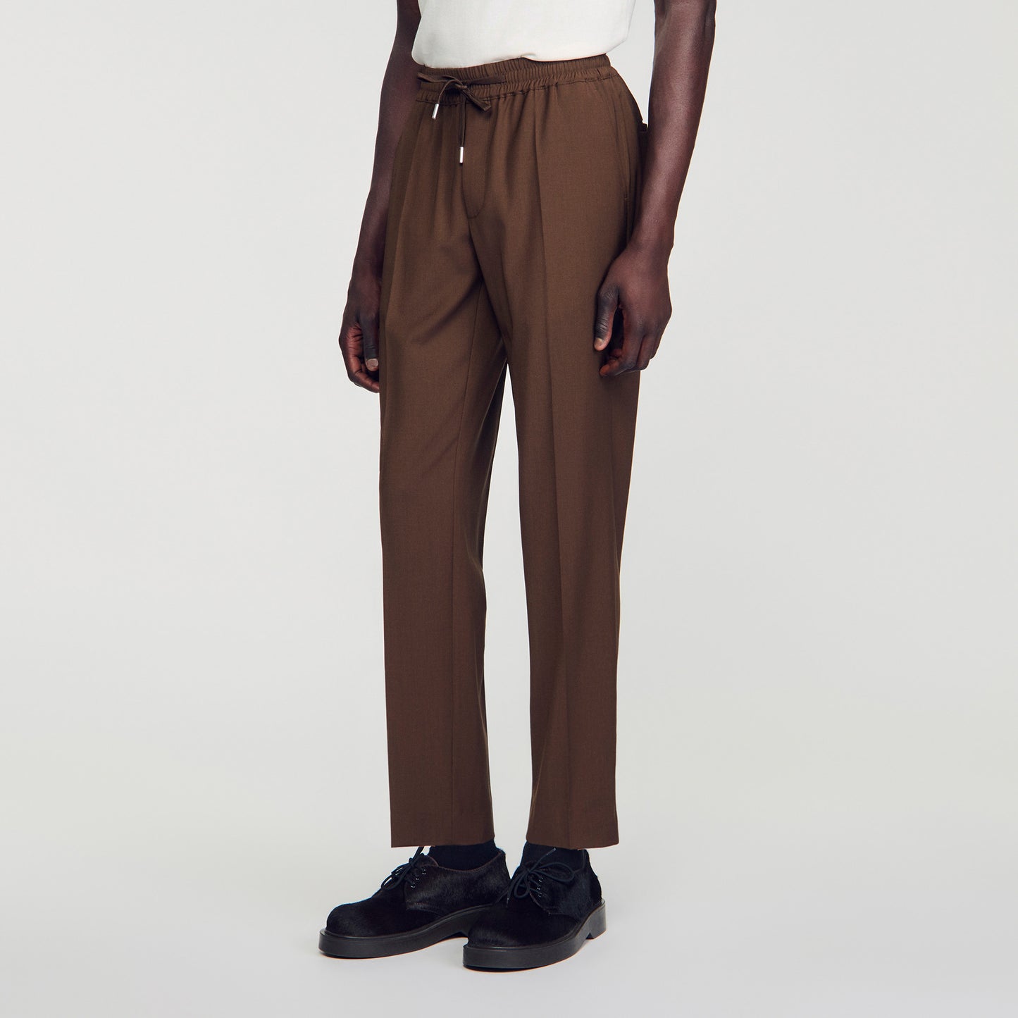 New Alpha Elasticated wool trousers Tabac Fonce