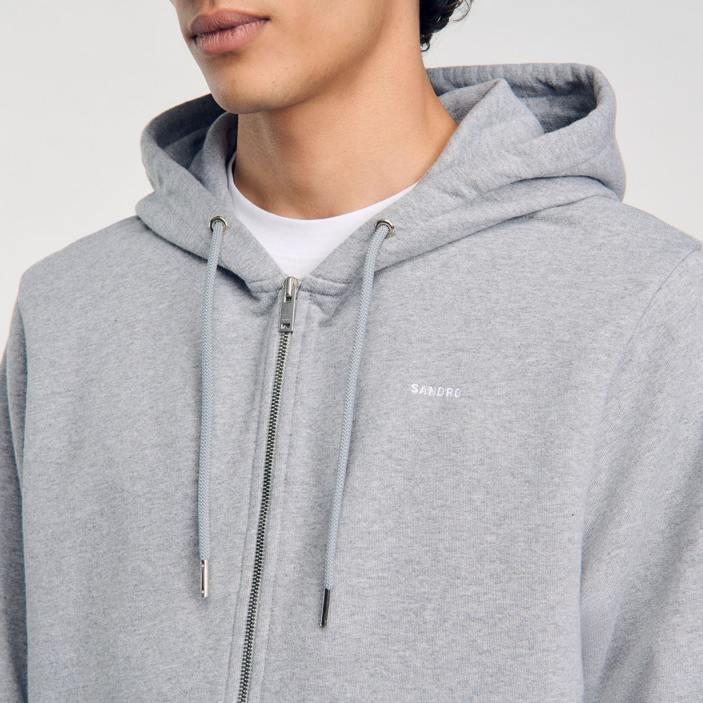 Sandro Zip Heather Hoodie Mocked Grey