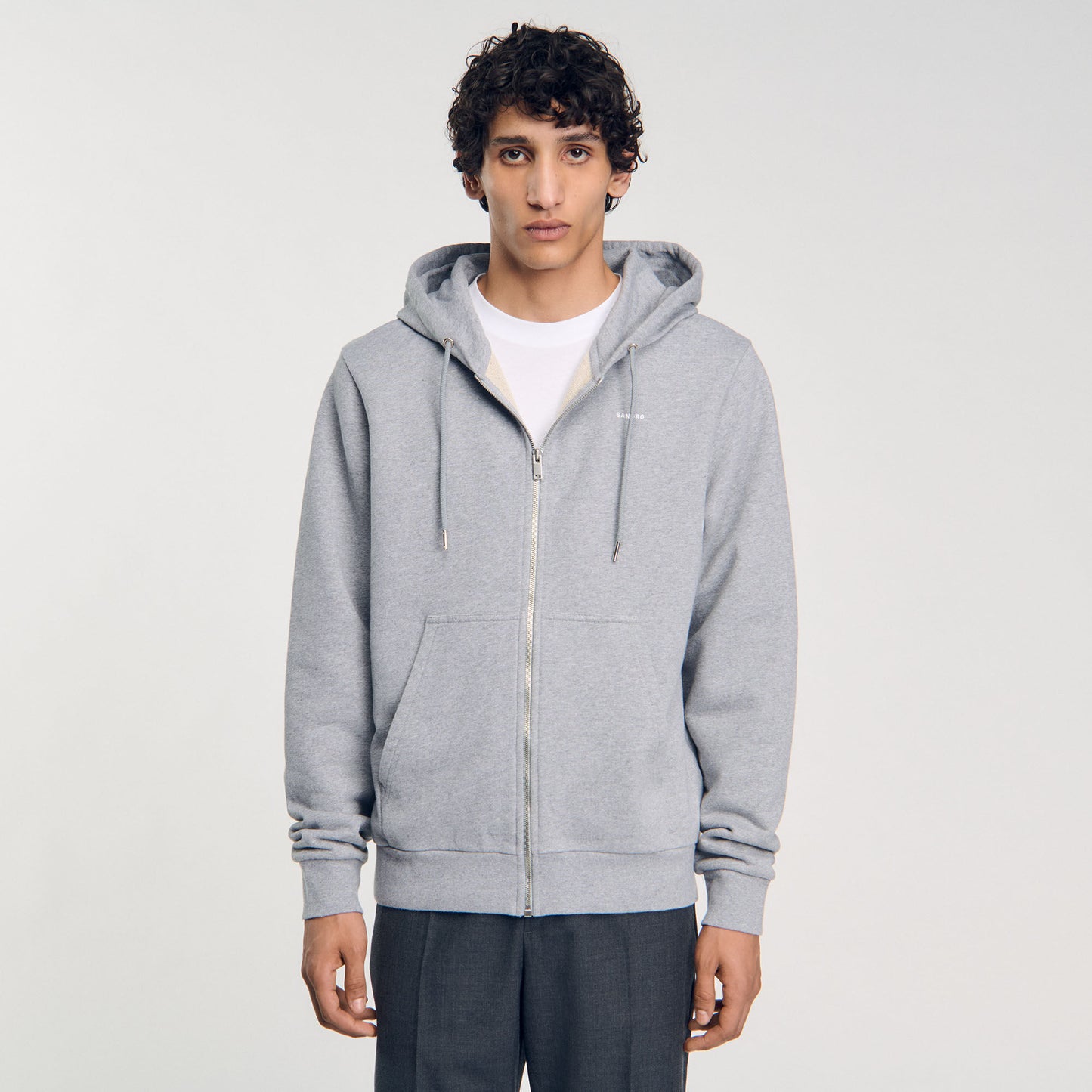 Sandro Zip Heather Hoodie Mocked Grey