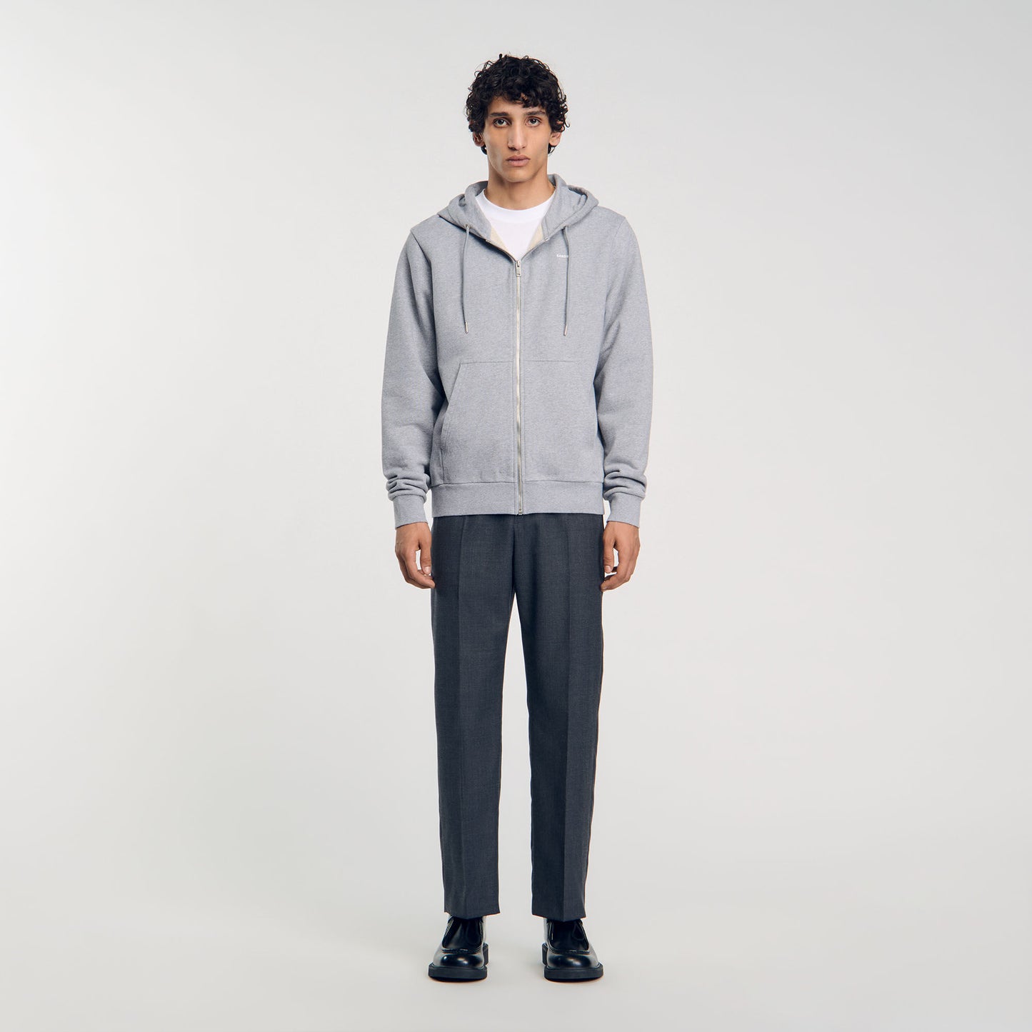 Sandro Zip Heather Hoodie Mocked Grey