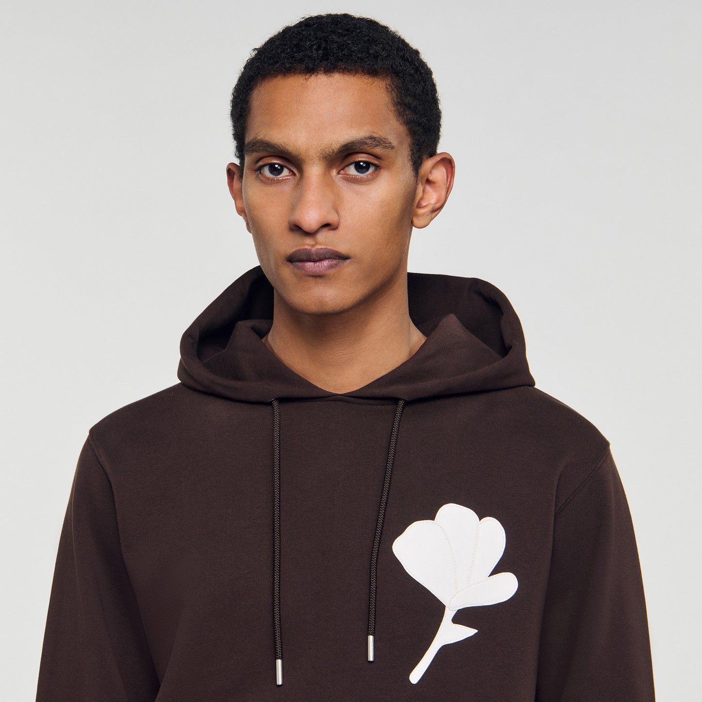Layered Flower Hoodie Sweatshirt With Flower Patch Chocolate