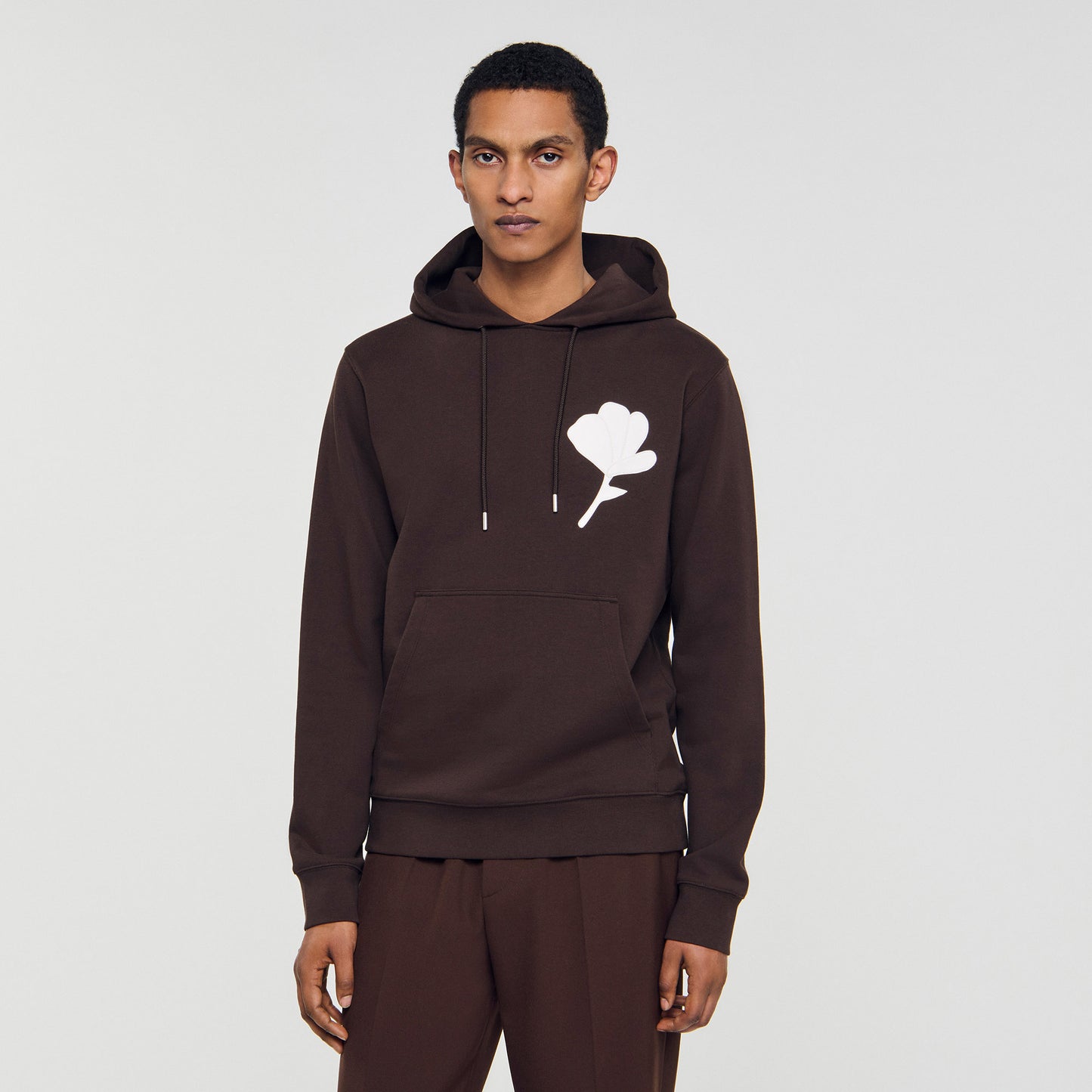 Layered Flower Hoodie Sweatshirt With Flower Patch Chocolate