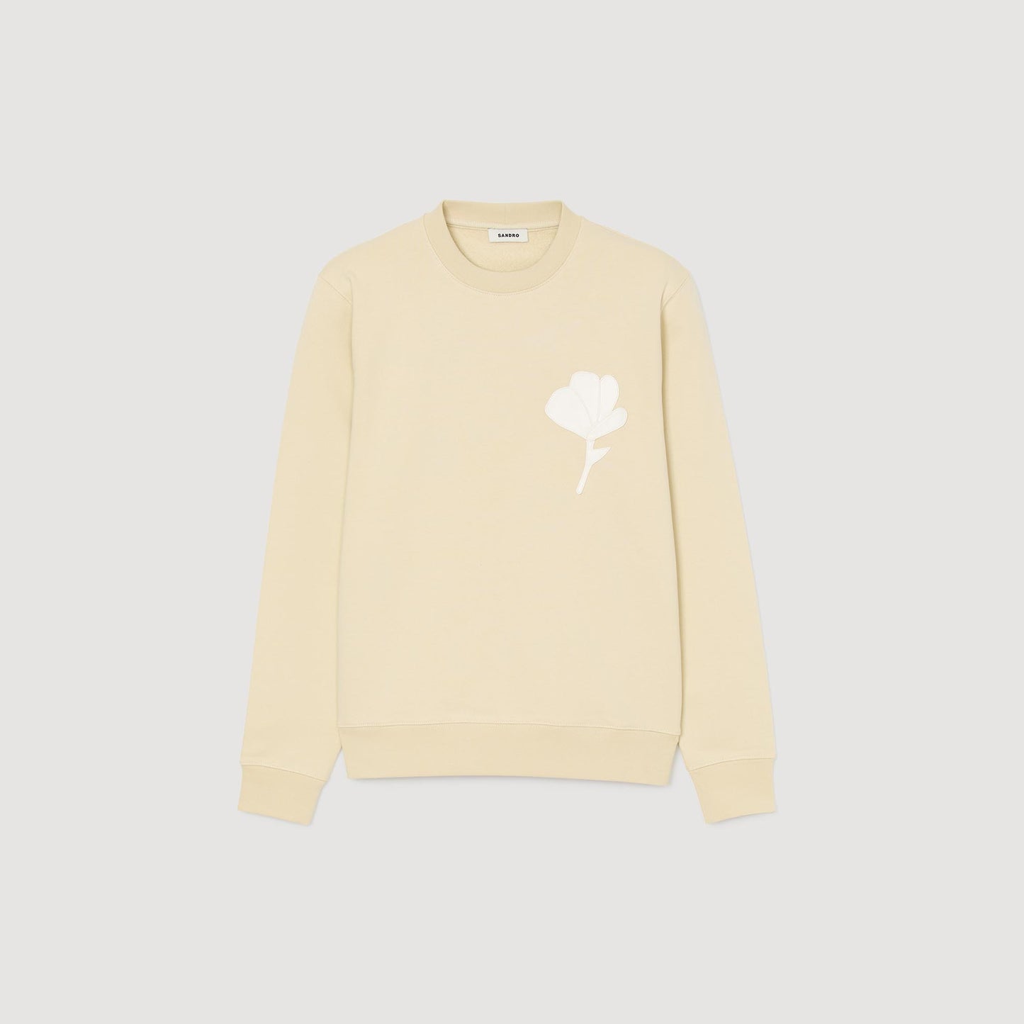Layered Flower Crewneck Sweatshirt With Flower Patch Butter Cream