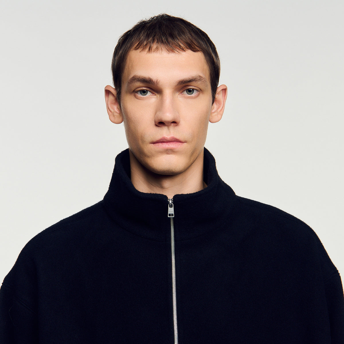 L Fleece Zipped standing collar sweatshirt Black