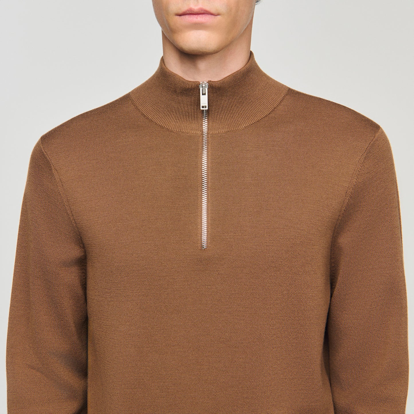 Zip Sweater Wool Jumper With Zip Collar Beige