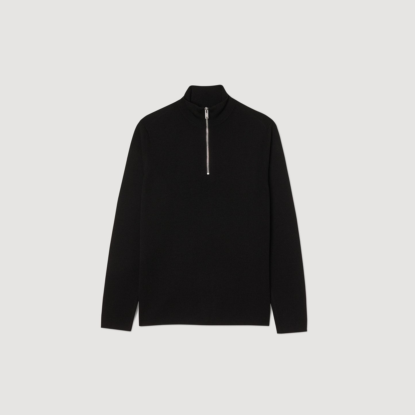 Wool Sweater With Zipped Collar Carbon black