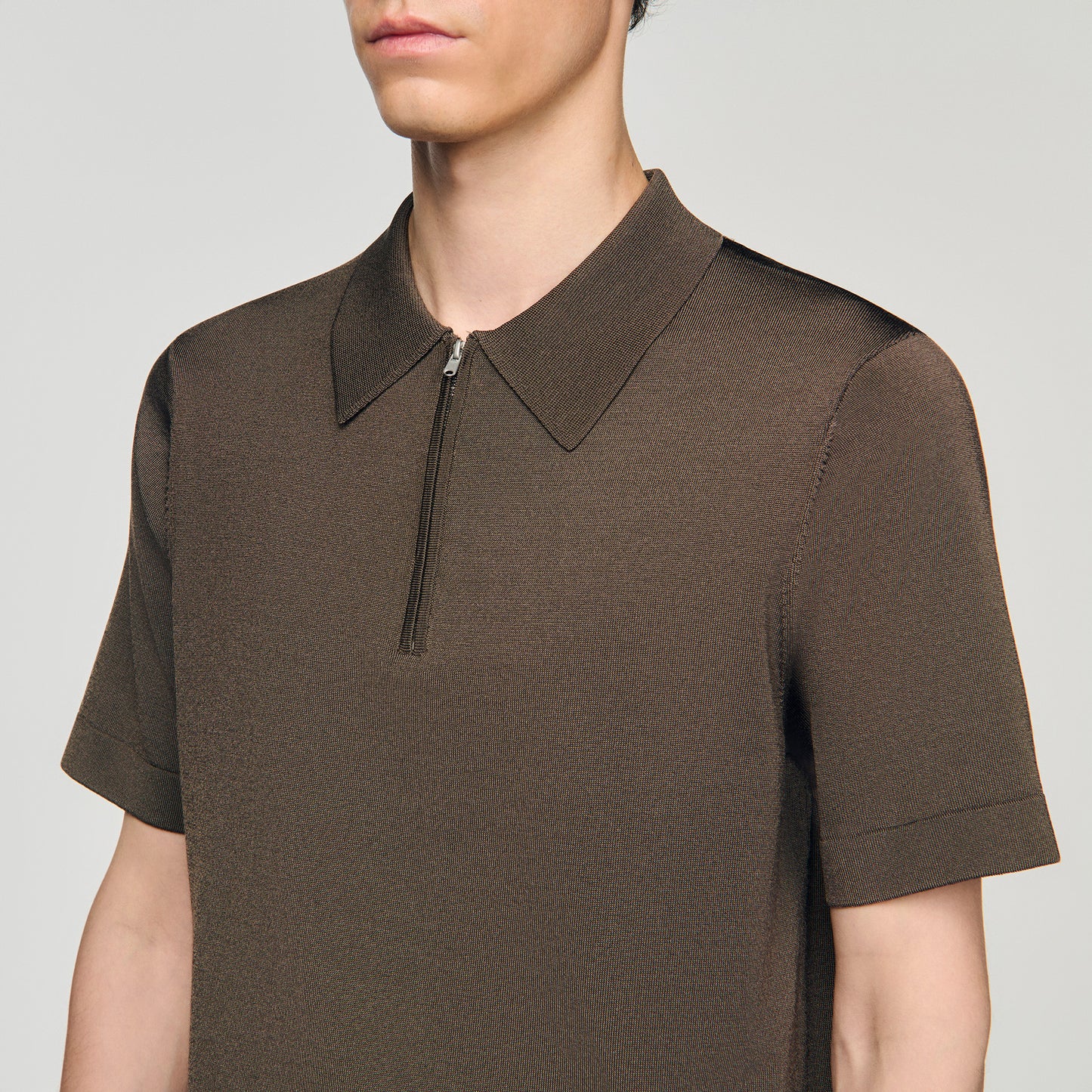 Pablo Zip Knitted Polo Shirt With Zip Collar Taupe