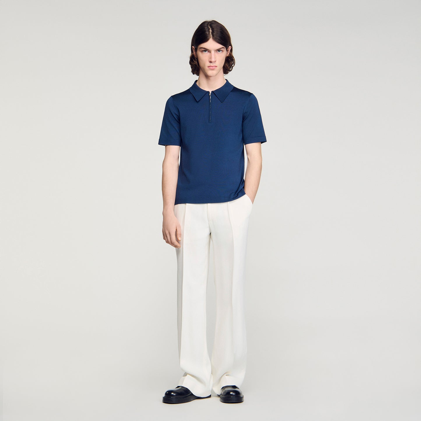 Pablo Zip Knitted Polo Shirt With Zip Collar ROYAL BLUE