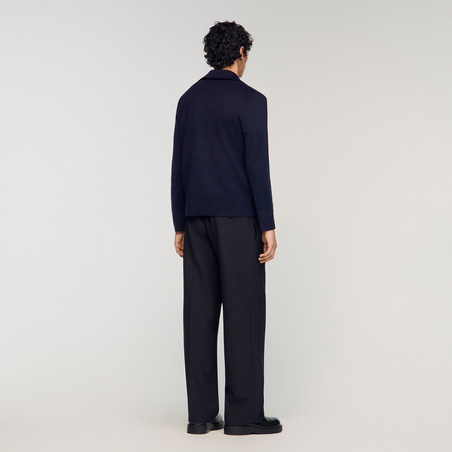 Trucker Cardigan Zip-Up Wool Cardigan Navy Blue