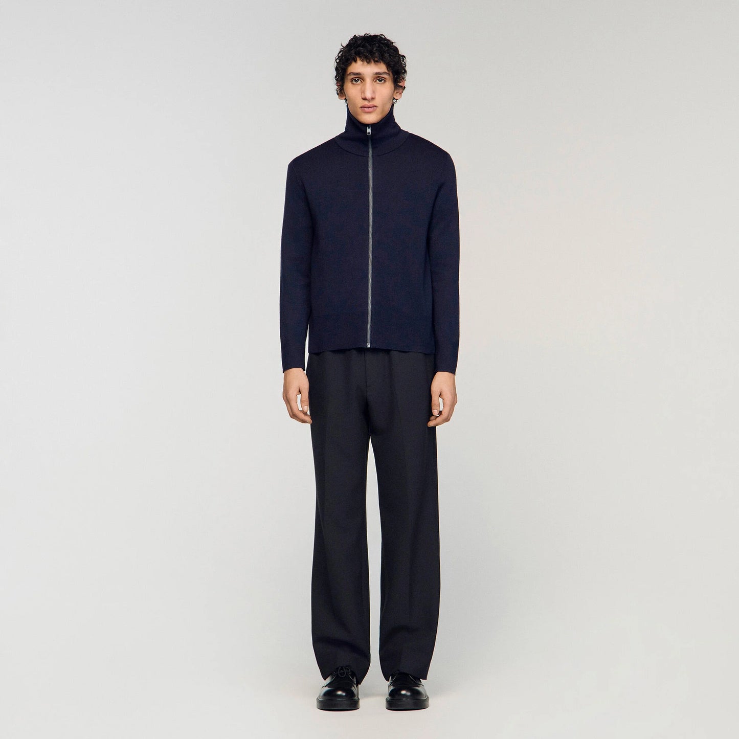 Trucker Cardigan Zip-Up Wool Cardigan Navy Blue
