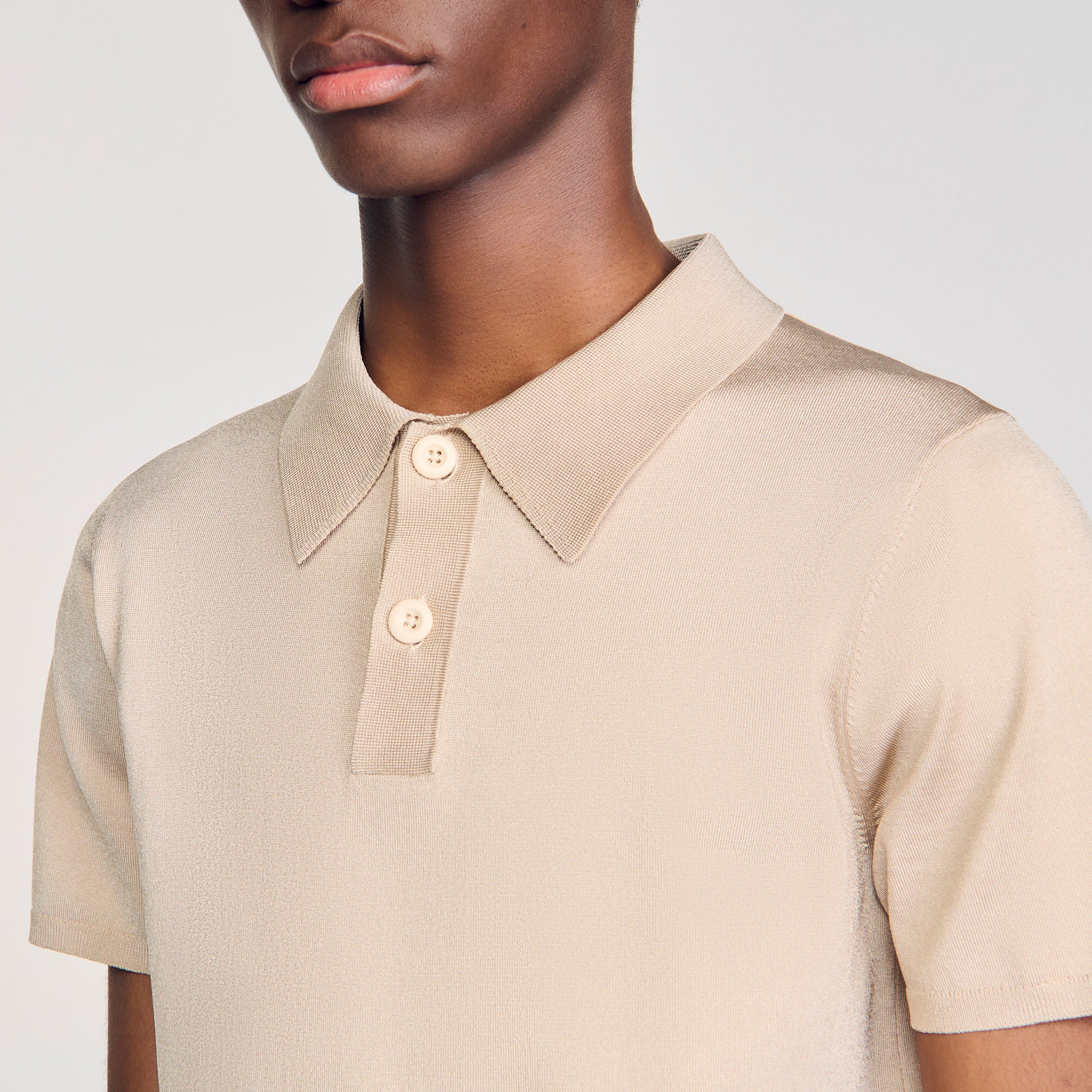 Short-Sleeve Knitted Polo Shirt Oats