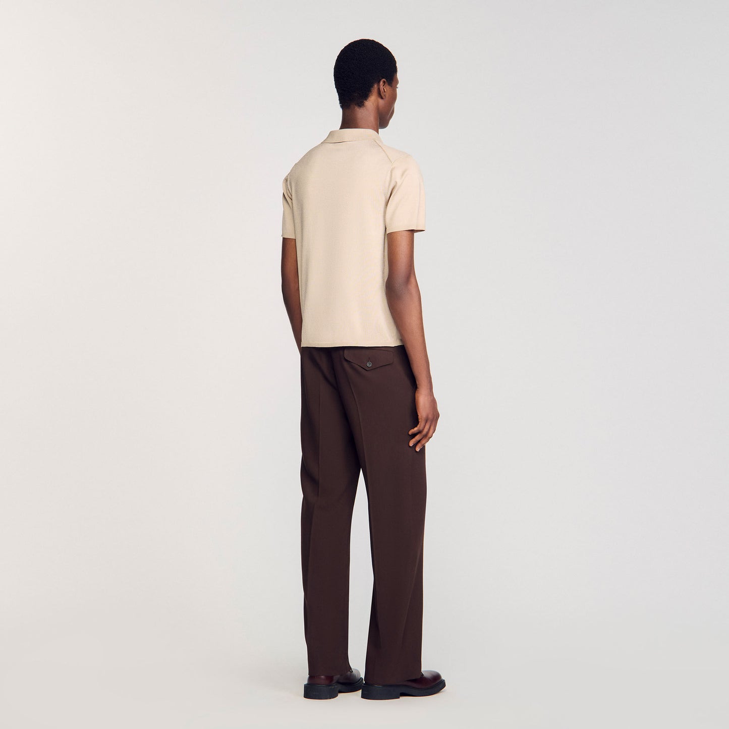 Short-Sleeve Knitted Polo Shirt Oats
