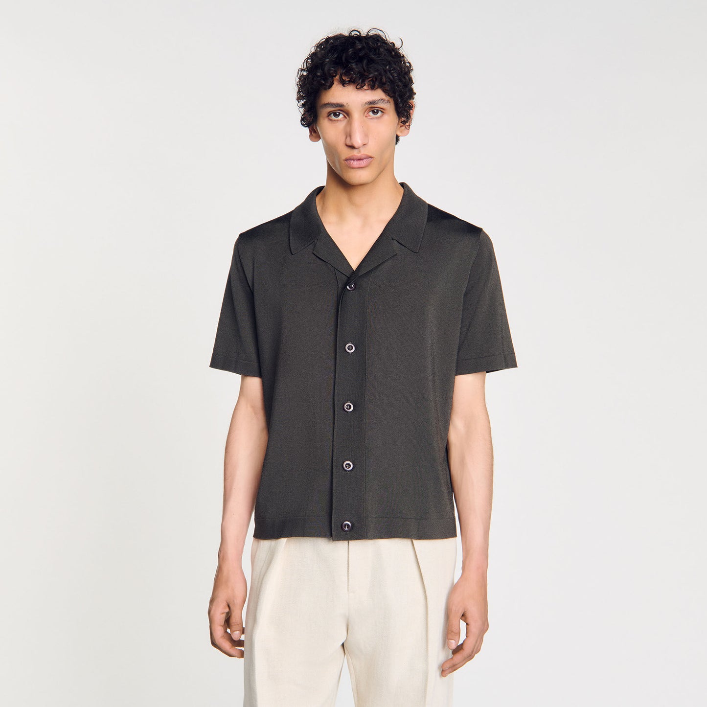 Knit Shirt Short-Sleeved Shirt Dark Kaki.