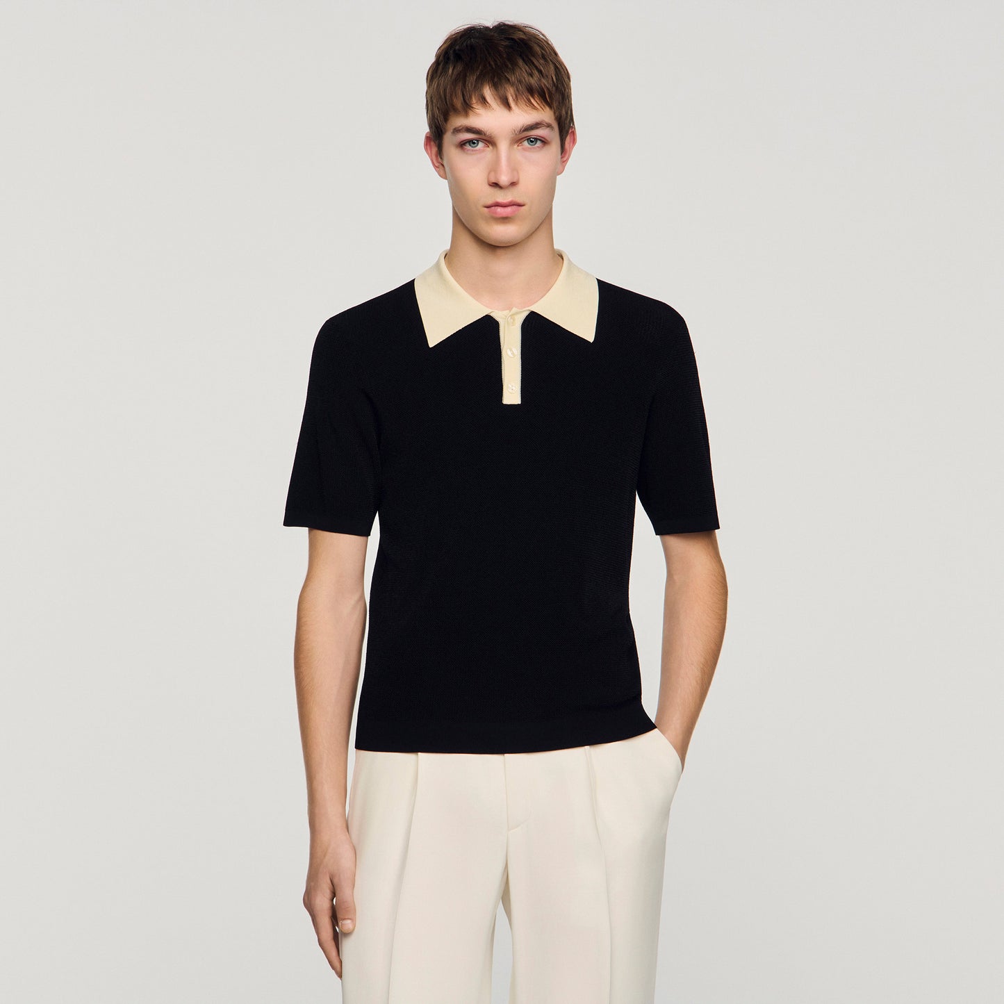 Polo Simone Two-Tone Polo Shirt Black