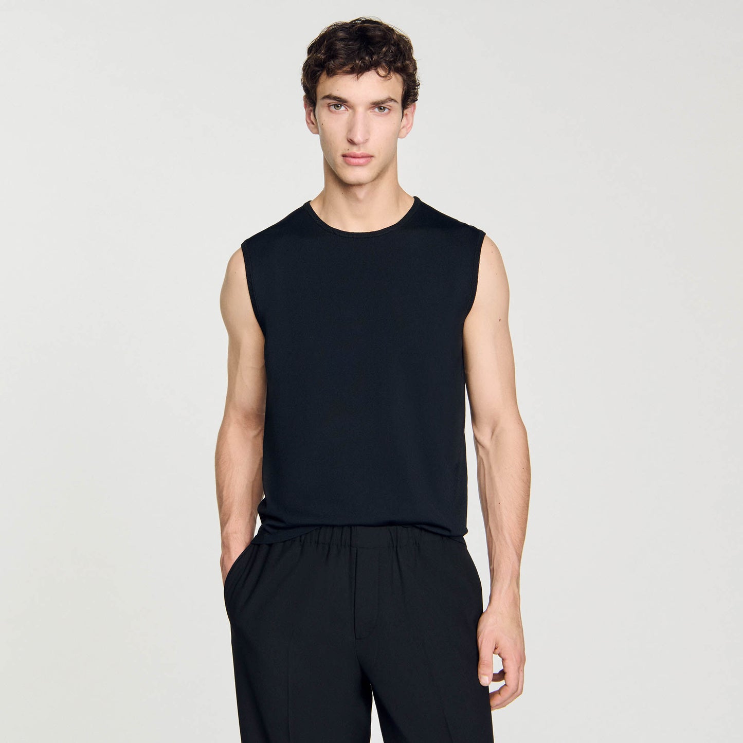 Fine Knit Vest Top Black