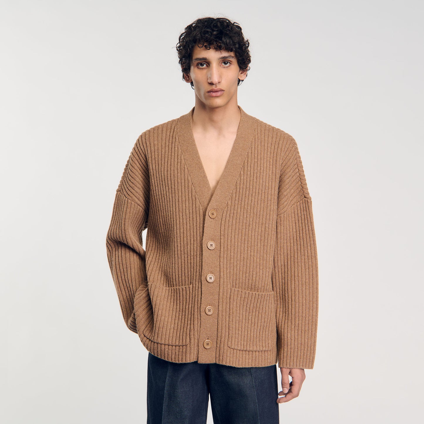Oversized Rib Knit Cardigan Praline