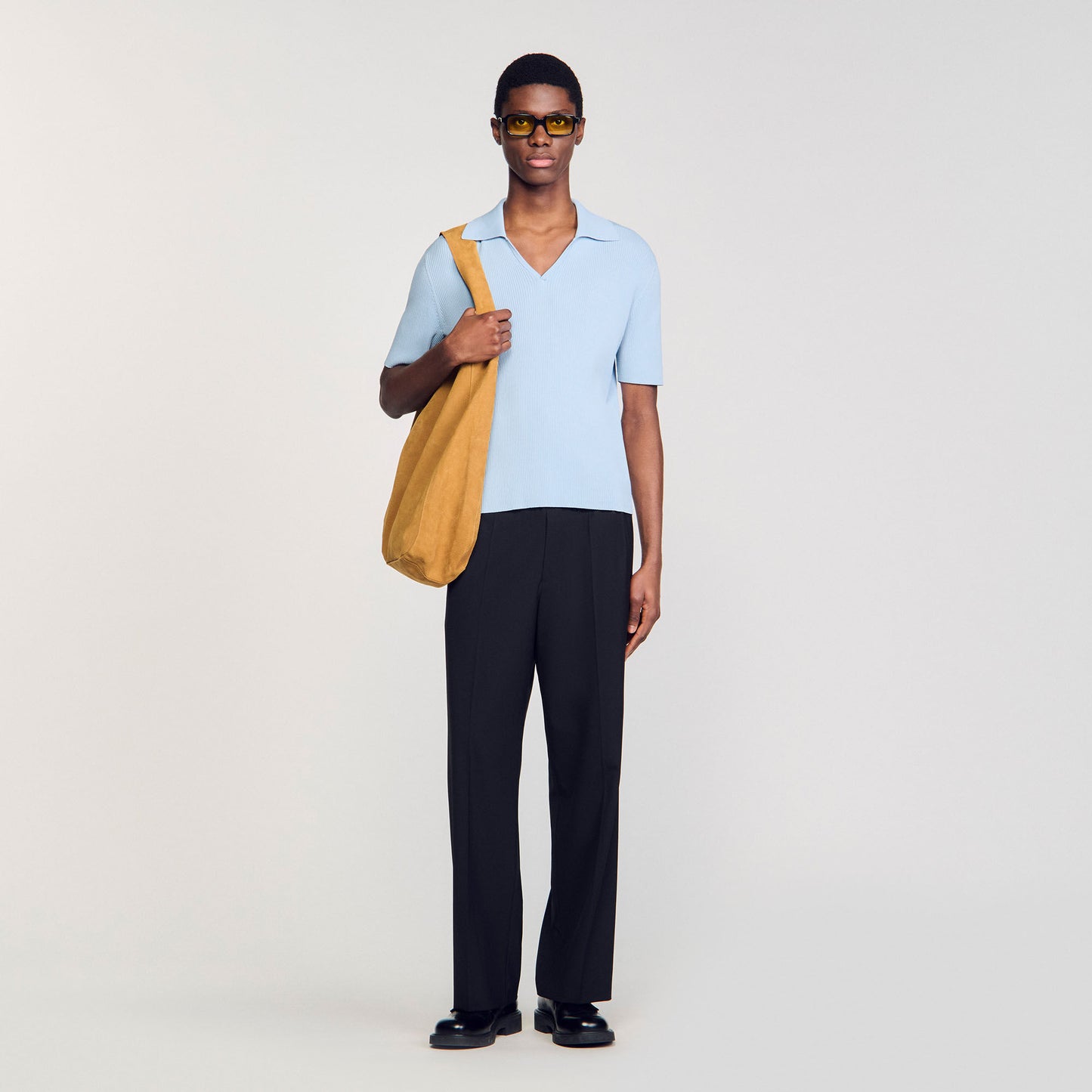 New Polo Phoebe V Rib Knit Polo Shirt Blue Sky