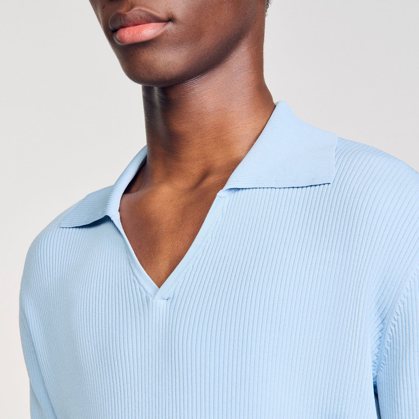 New Polo Phoebe V Rib Knit Polo Shirt Blue Sky